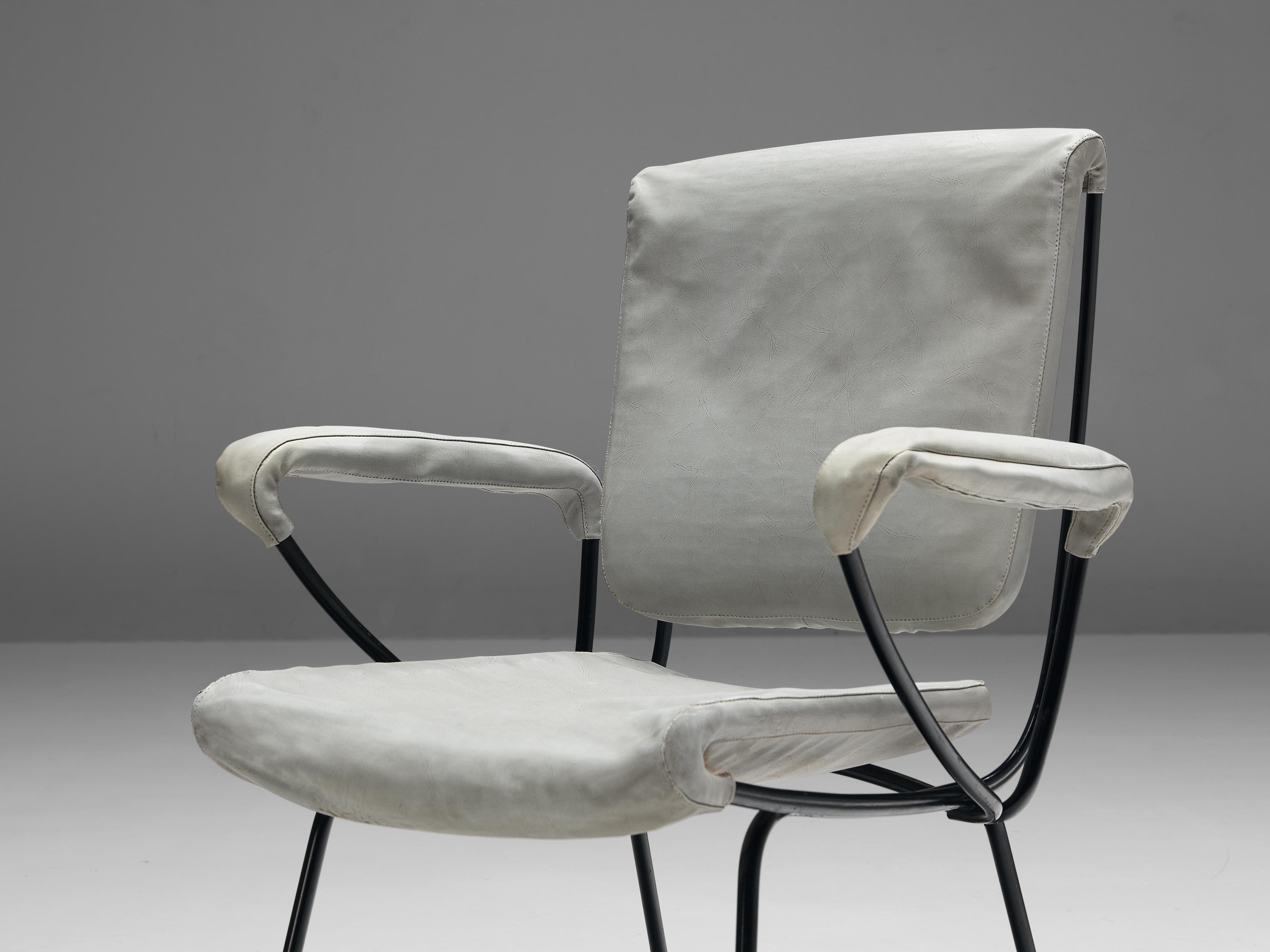 Italian Gastone Rinaldi 'DU 24' Pair of Armchairs in Grey Leatherette and Metal For Sale