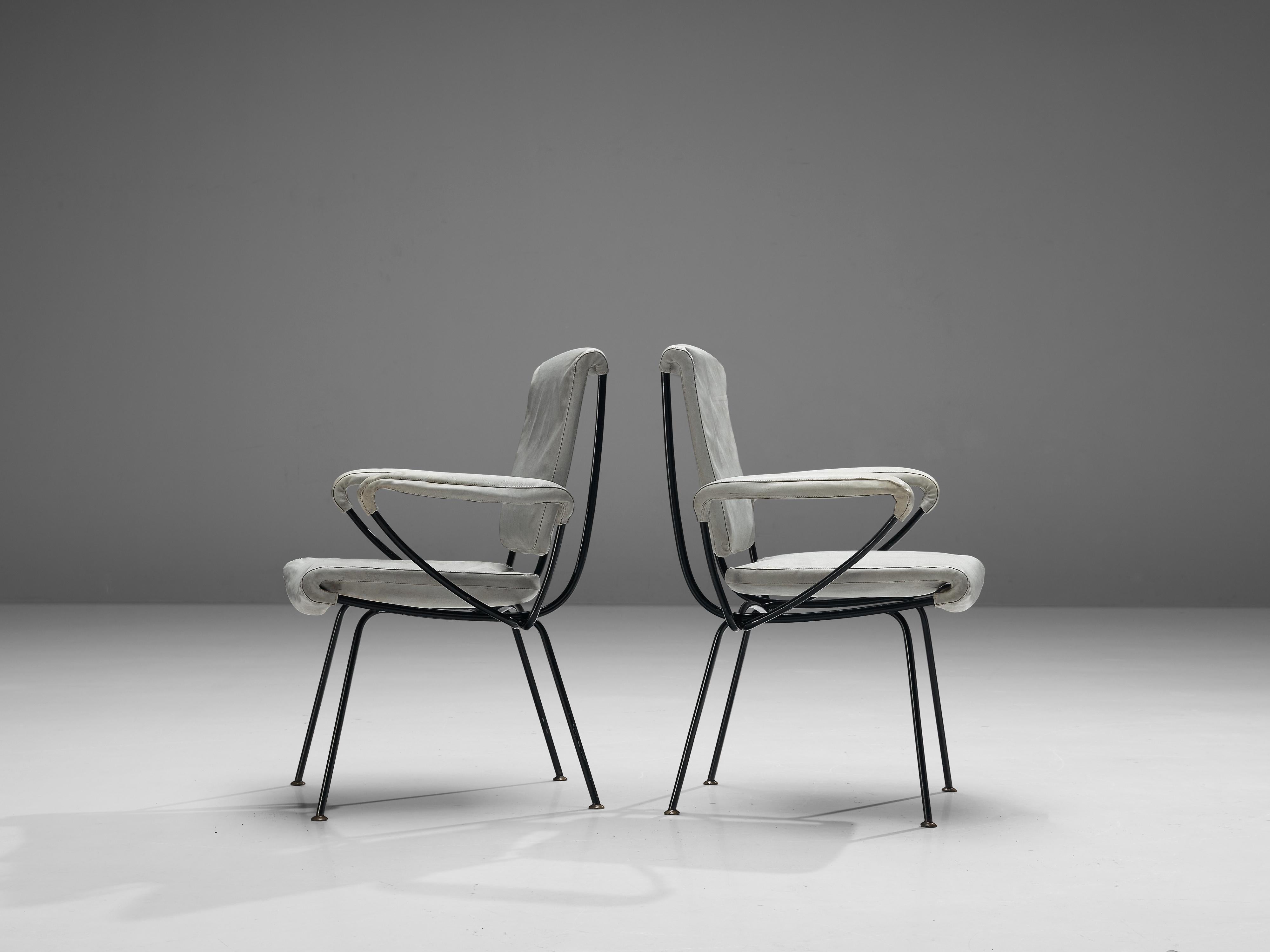 Gastone Rinaldi 'DU 24' Pair of Armchairs in Grey Leatherette and Metal In Good Condition For Sale In Waalwijk, NL
