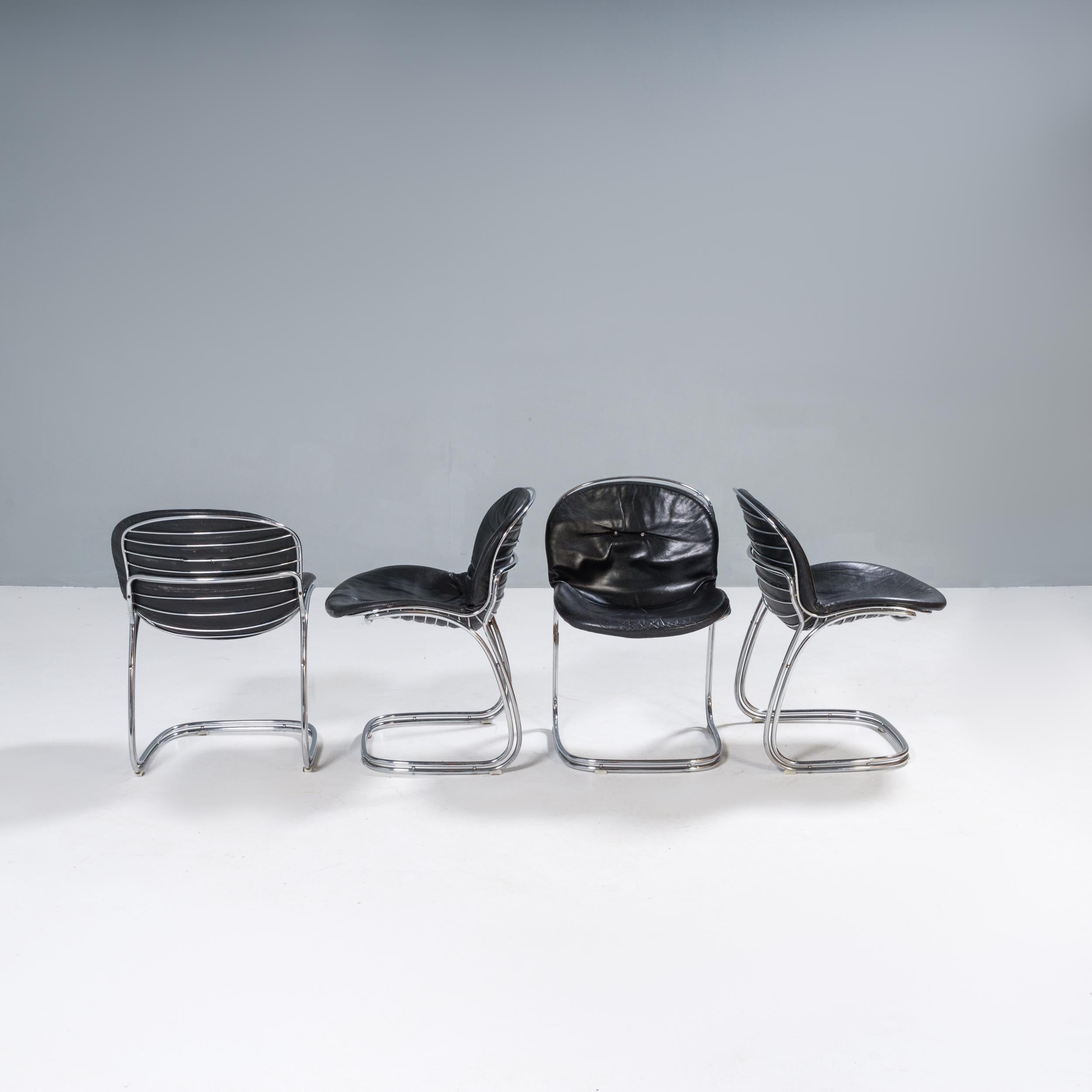 Futurist Gastone Rinaldi for RIMA Black Leather Sabrina Dining Chairs, 1970s, Set of 4 For Sale