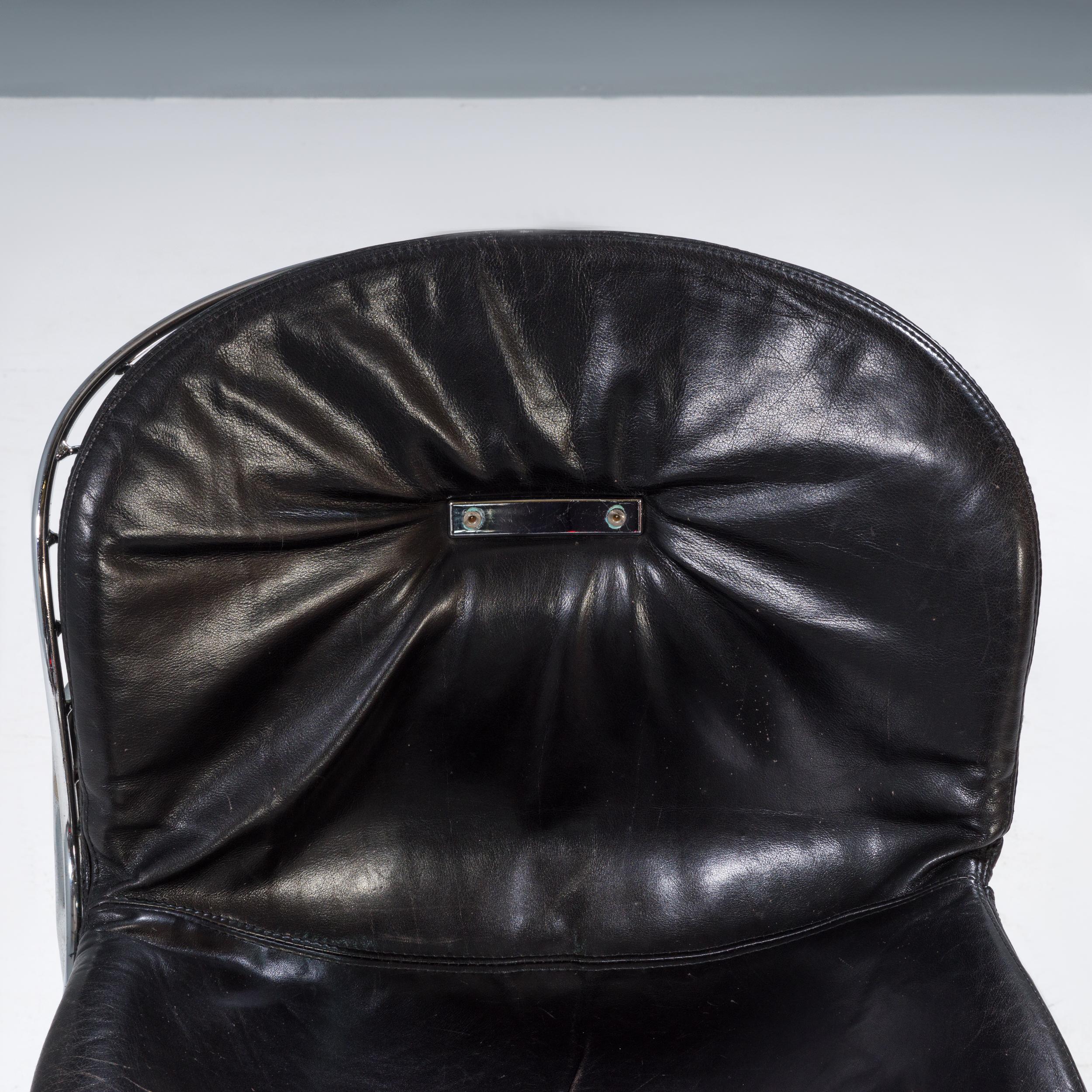 Italian Gastone Rinaldi for RIMA Black Leather Sabrina Dining Chairs, 1970s, Set of 4 For Sale