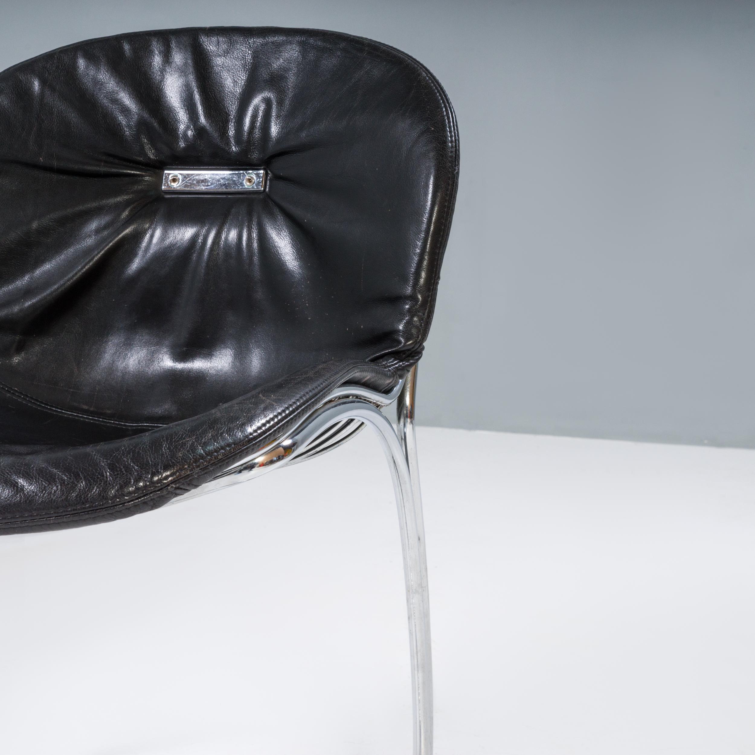 Fin du 20e siècle Chaises de salle à manger Sabrina en cuir noir de Gastone Rinaldi pour RIMA, 1970, ensemble de 4 pièces
