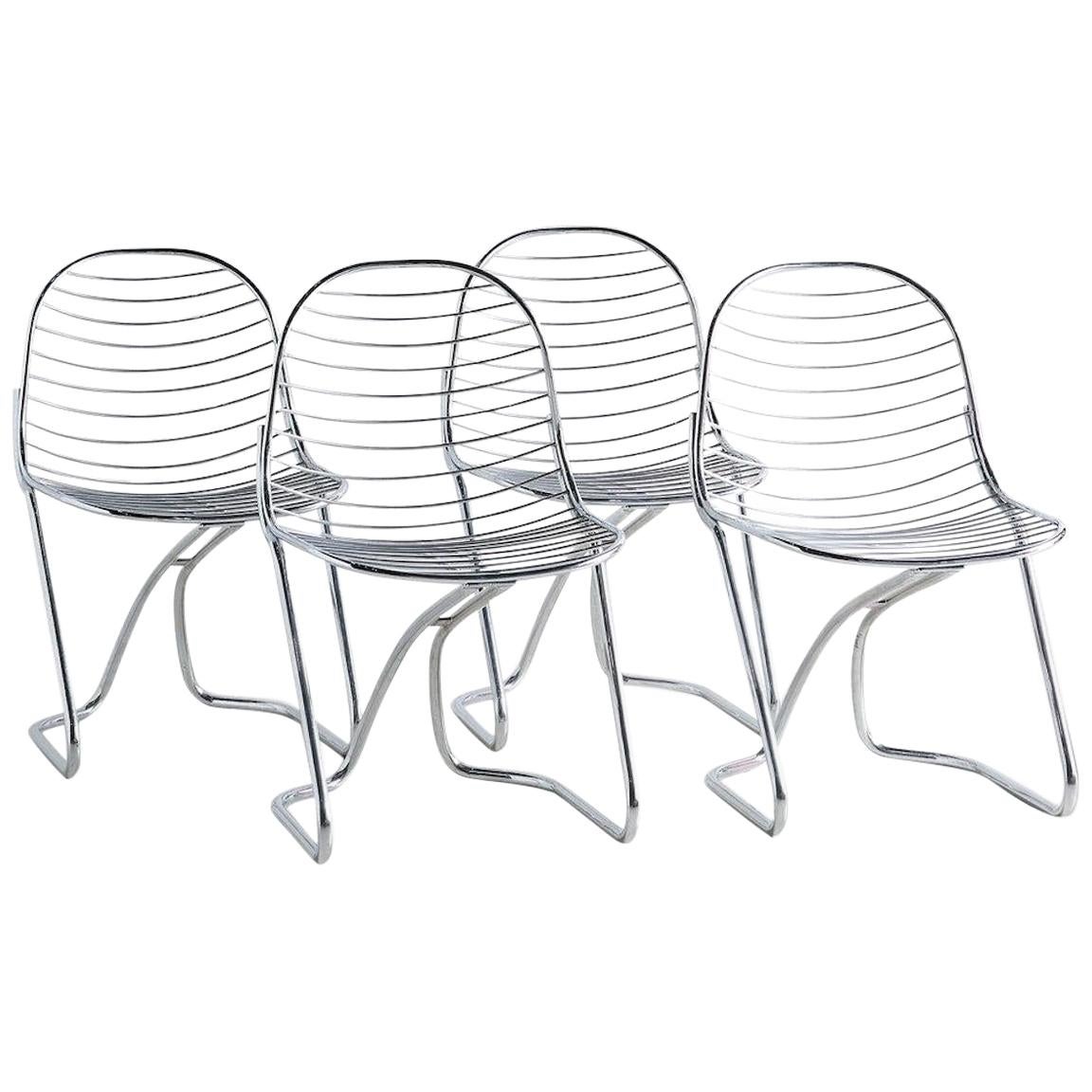 Gastone Rinaldi for RIMA Chrome Dining Chairs, Set of 4