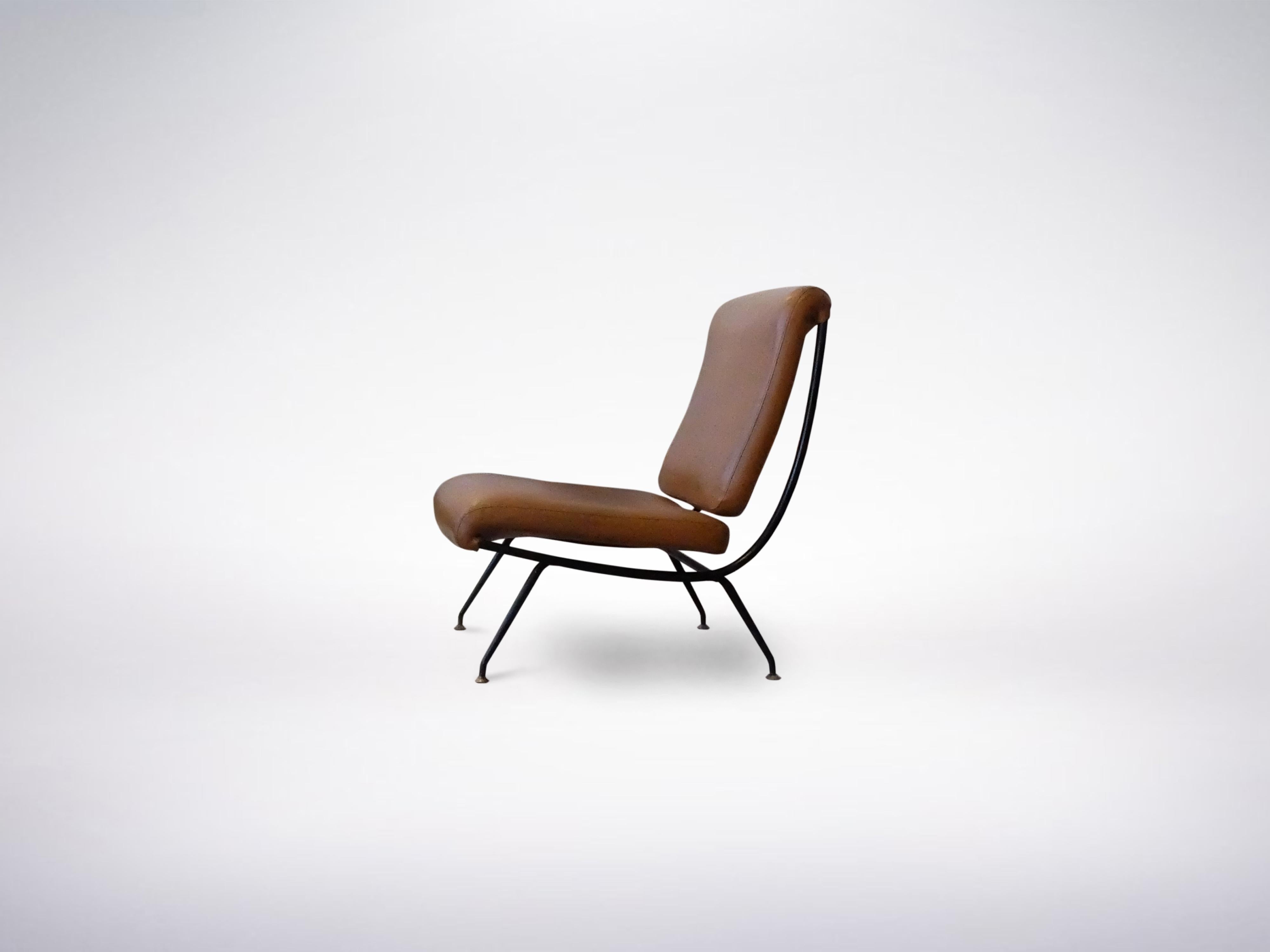 Gastone Rinaldi for RIMA, Mid-Century Modern Leather Armchair Model DU24, 1956 In Good Condition In Milan, IT
