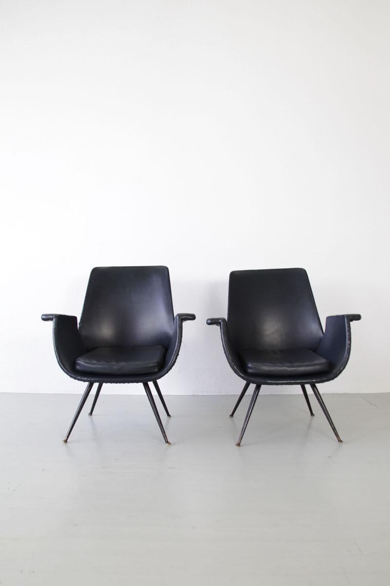 Paire de fauteuils noirs de Gastone Rinaldi pour RIMA, années 1950 en vente 1
