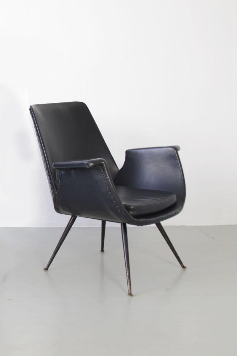 Paire de fauteuils noirs de Gastone Rinaldi pour RIMA, années 1950 État moyen - En vente à Wolfurt, AT