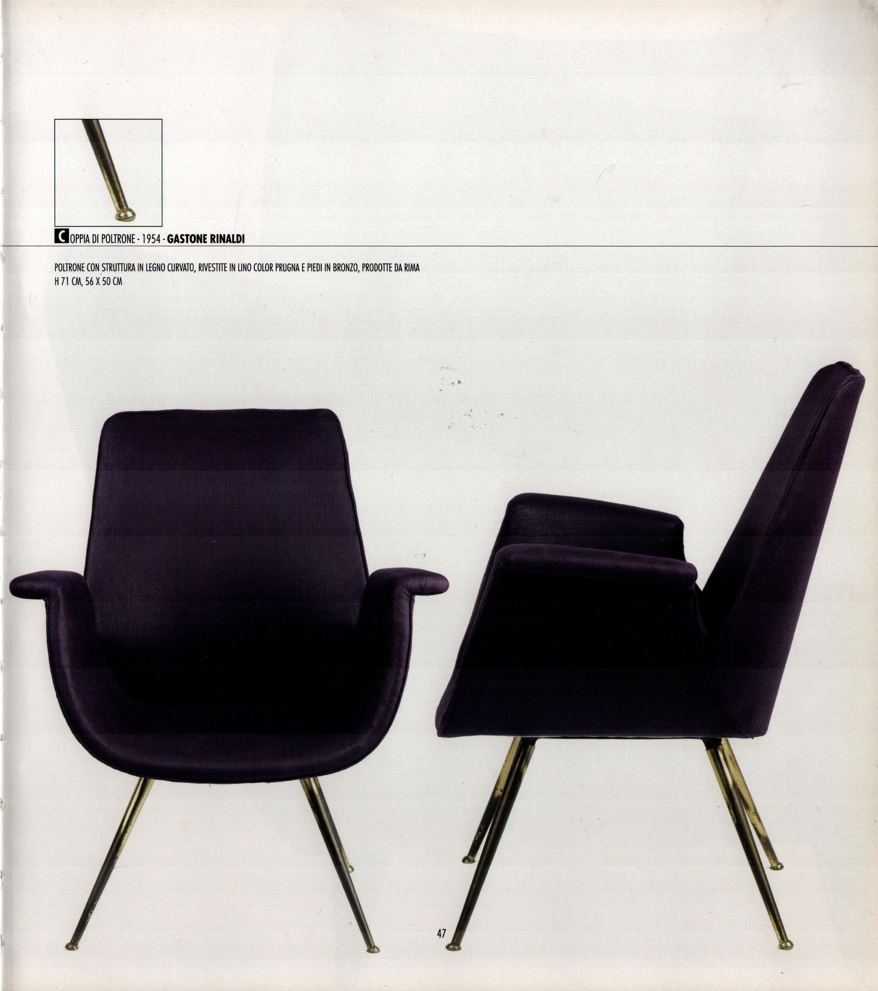 Pair of dark blue Gastone Rinaldi Armchairs in original condition, RIMA, 1950s For Sale 8