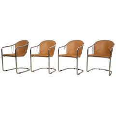 Gastone Rinaldi for RIMA Set of 4 Dining Chairs in Chrome and Leather, Italy