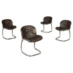 Gastone Rinaldi Group of Four Chairs Chromed Metal Padded Leather, 1970 Gastone Rinaldi Group of Four Chairs Chromed Metal Padded Leather, 1970