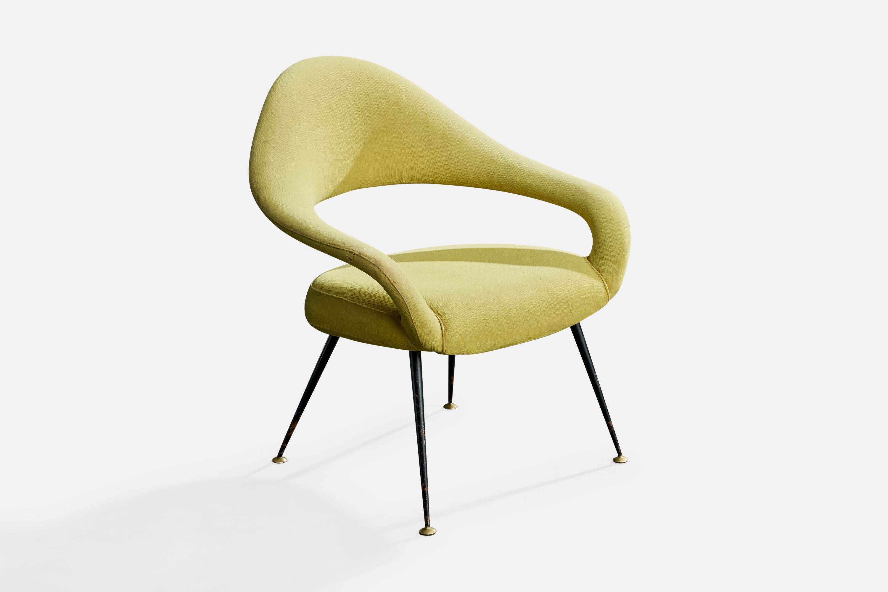 Sessel aus grünem Stoff, schwarz lackiertem Metall und Messing, Modell 