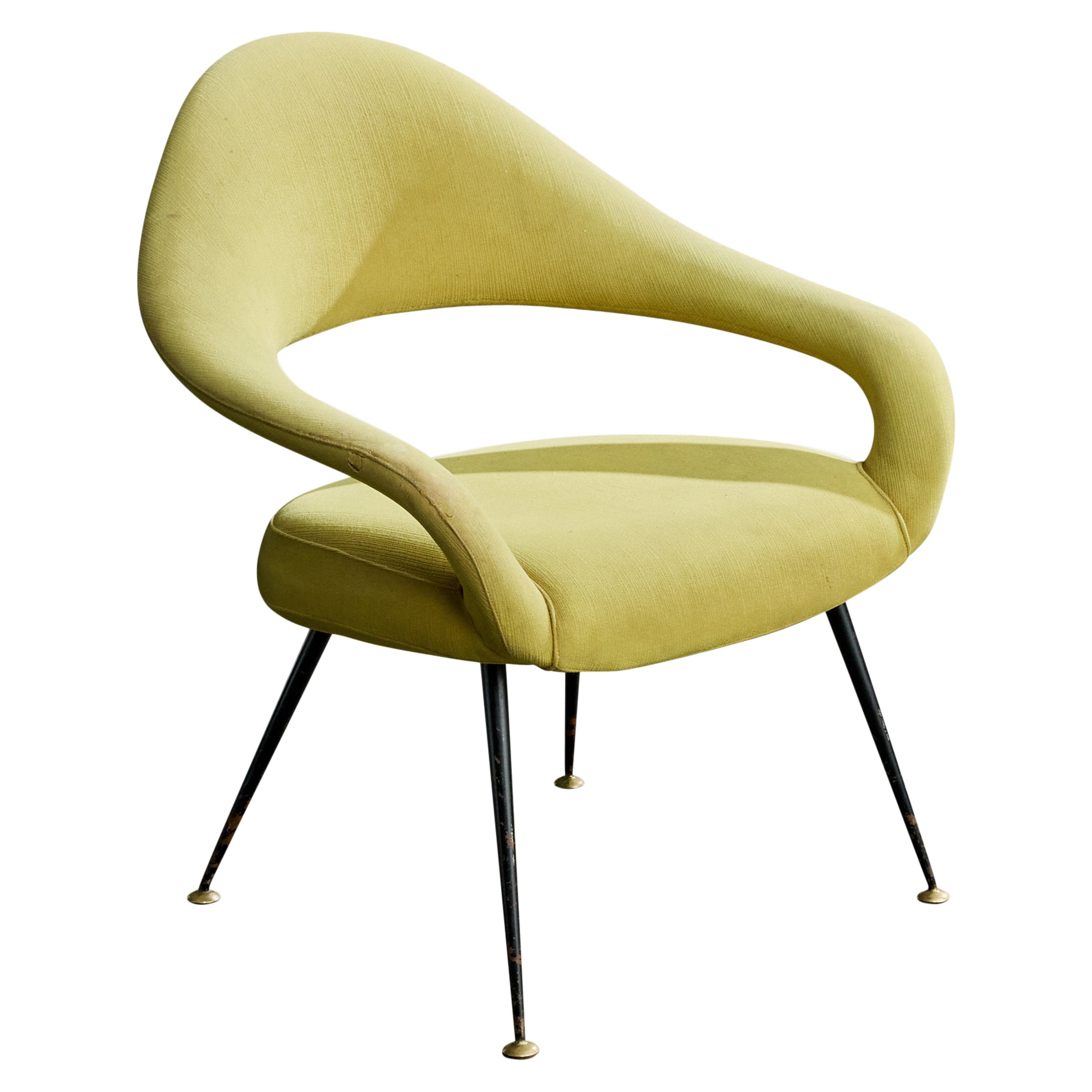 Gastone Rinaldi, Lounge Chair, Fabric, Metal, Brass, Italy, 1950s