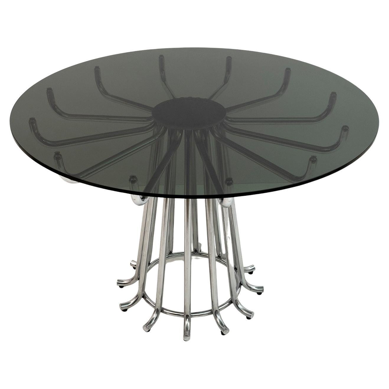 Gastone Rinaldi Mid-Century Modern Italian Chromed Metal Round Dining Table, 70s For Sale