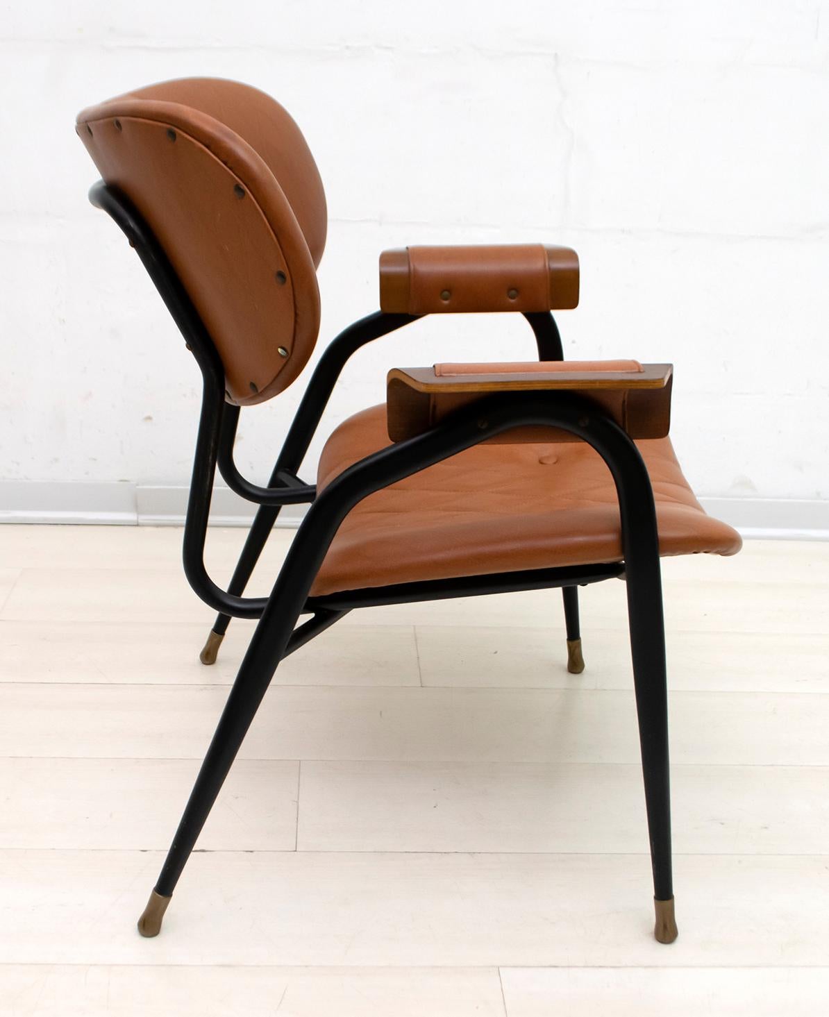 Mid-20th Century Gastone Rinaldi Mid-Century Modern Italian Leather Armchair for RIMA, 1960s