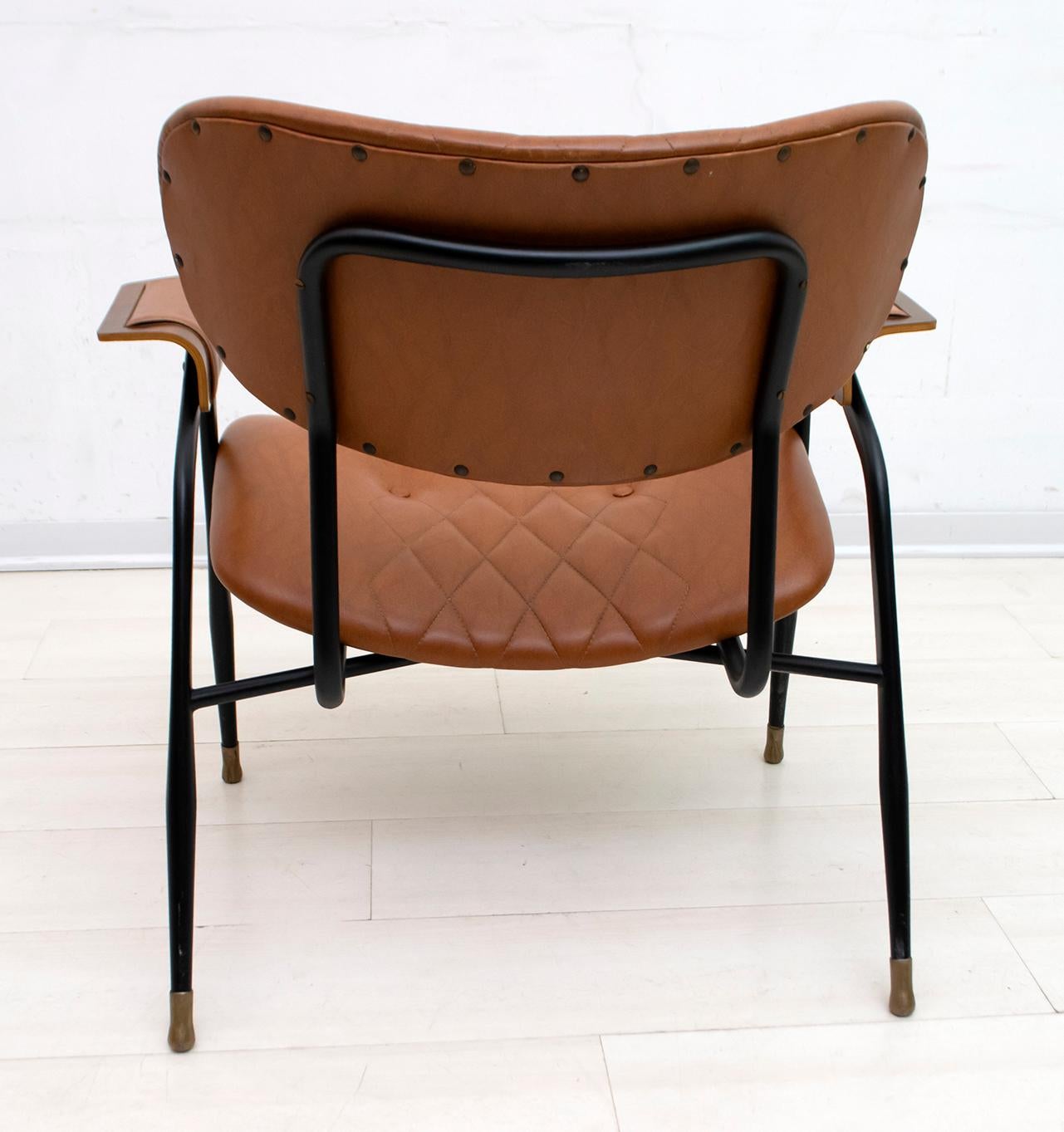 Metal Gastone Rinaldi Mid-Century Modern Italian Leather Armchair for RIMA, 1960s