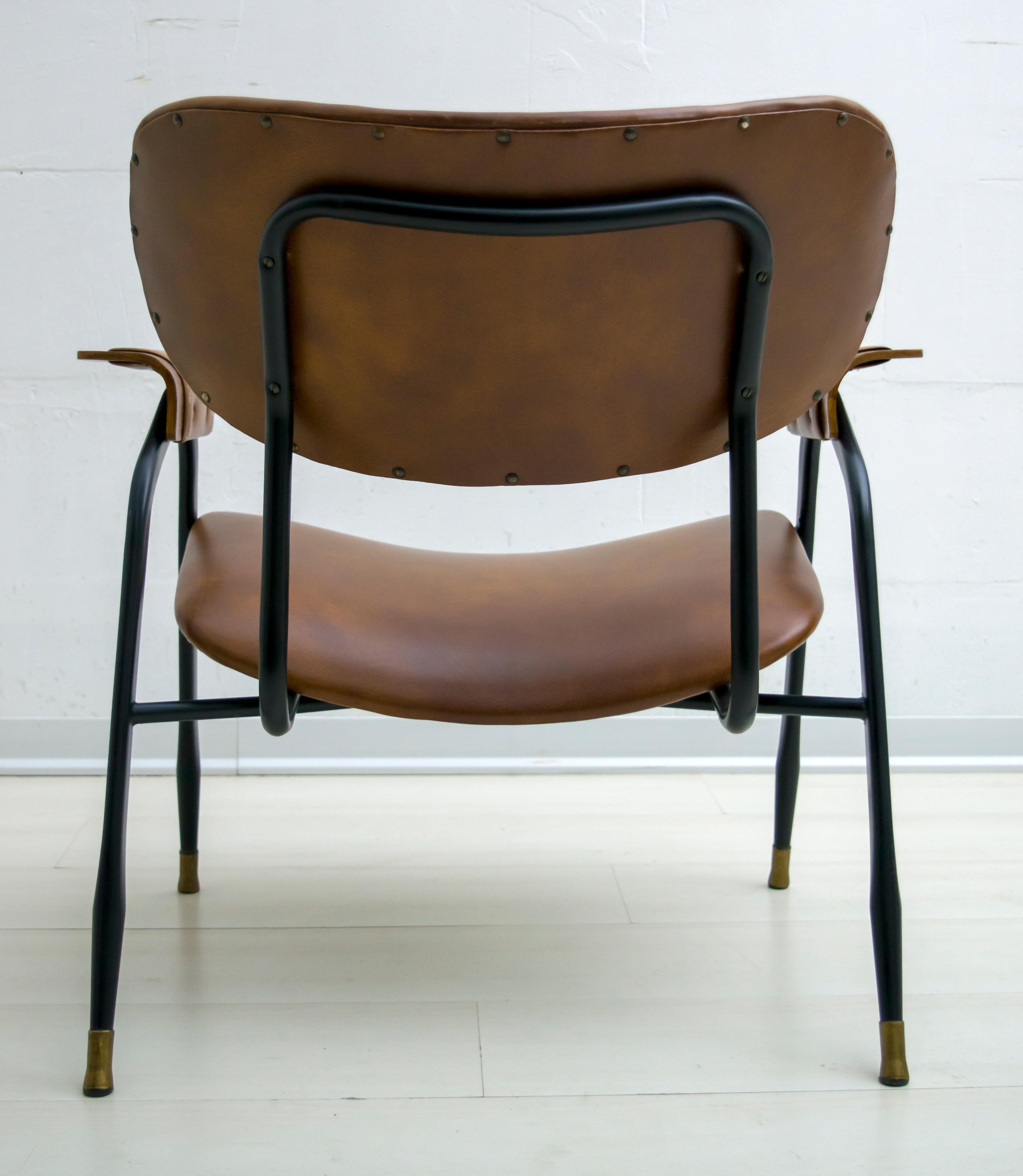 Faux Leather Gastone Rinaldi Mid-Century Modern Italian Leather Armchair for RIMA, 1960s