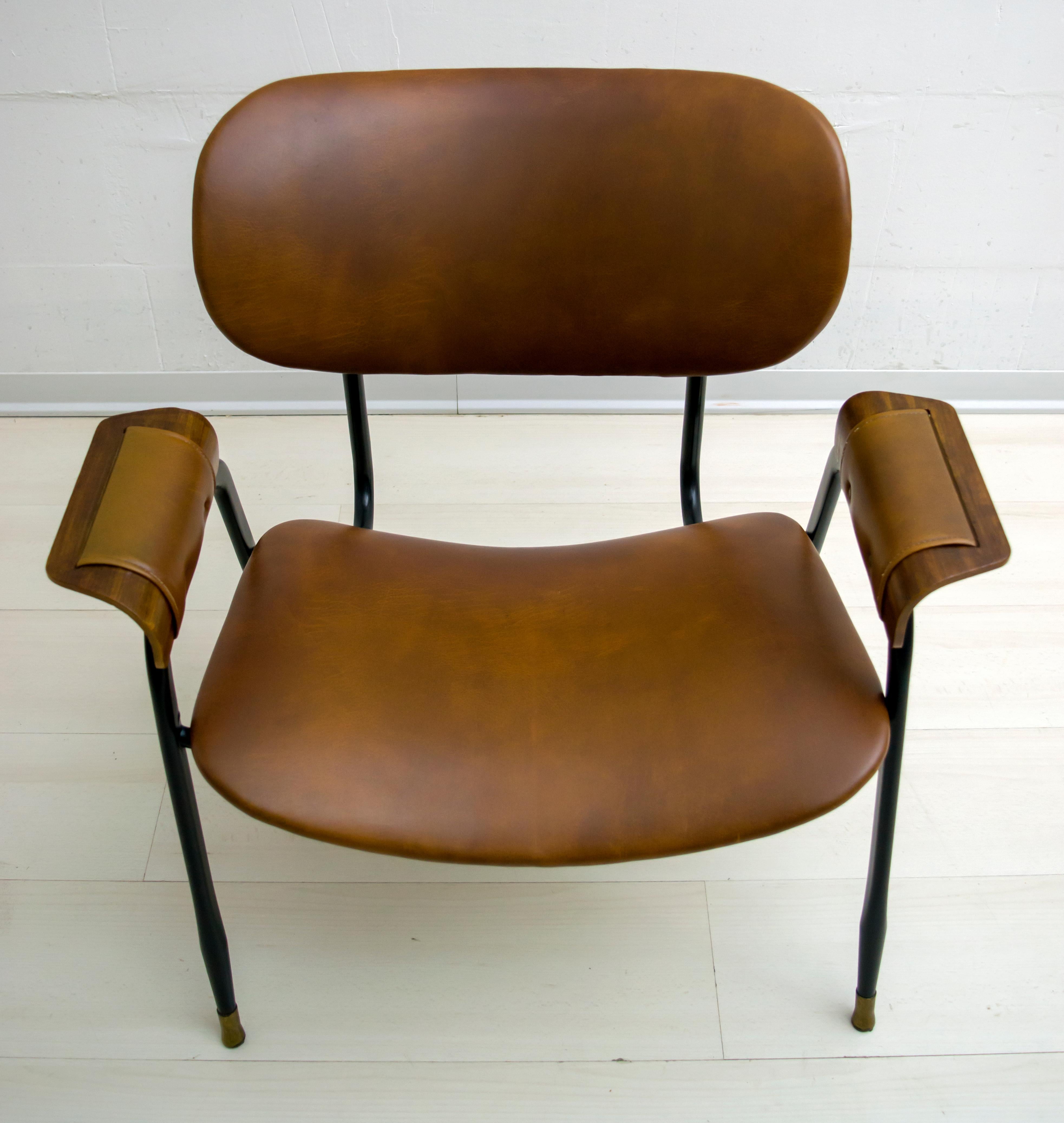 Gastone Rinaldi Mid-Century Modern Italian Leather Armchair for RIMA, 1960s 1