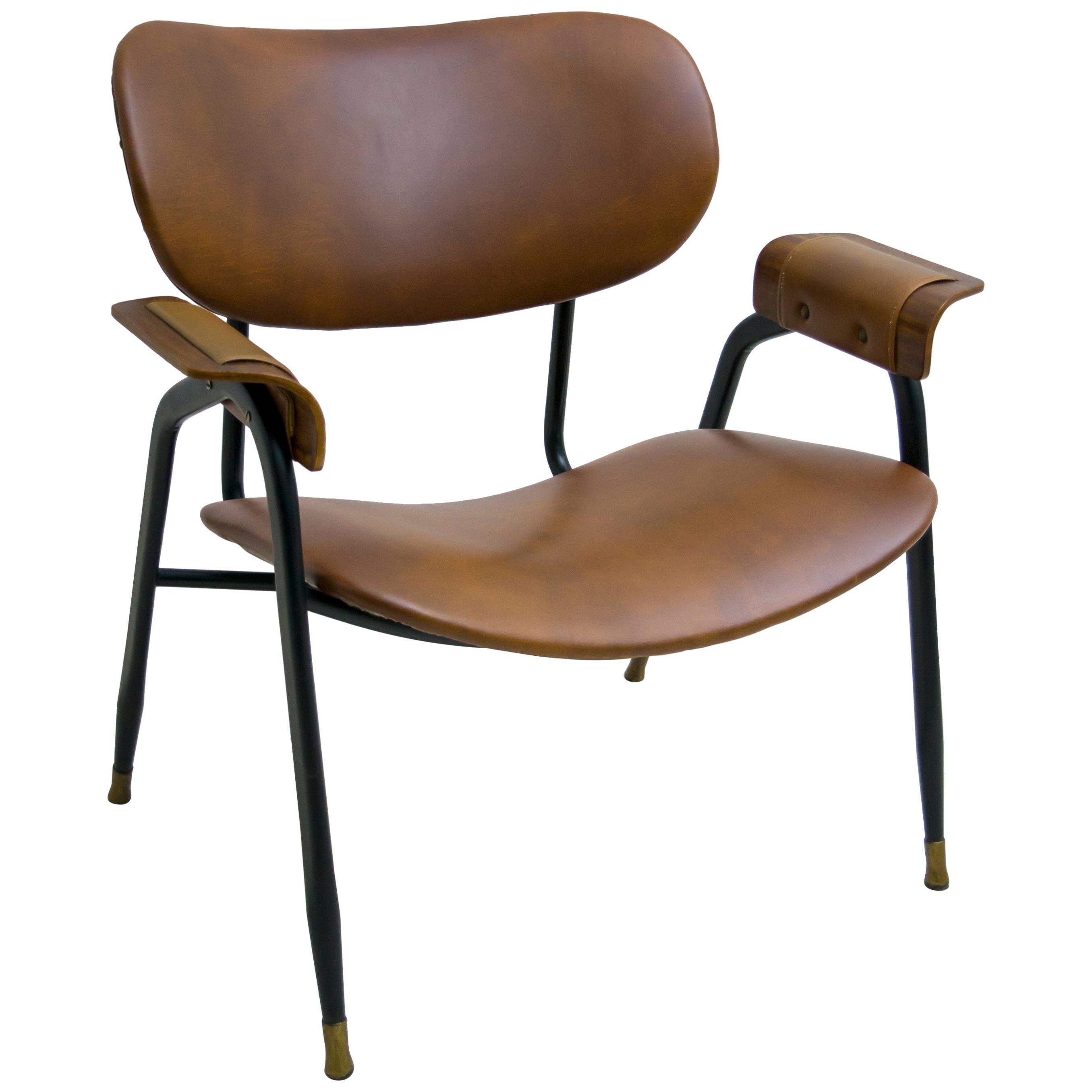 Gastone Rinaldi Mid-Century Modern Italian Leather Armchair for RIMA, 1960s