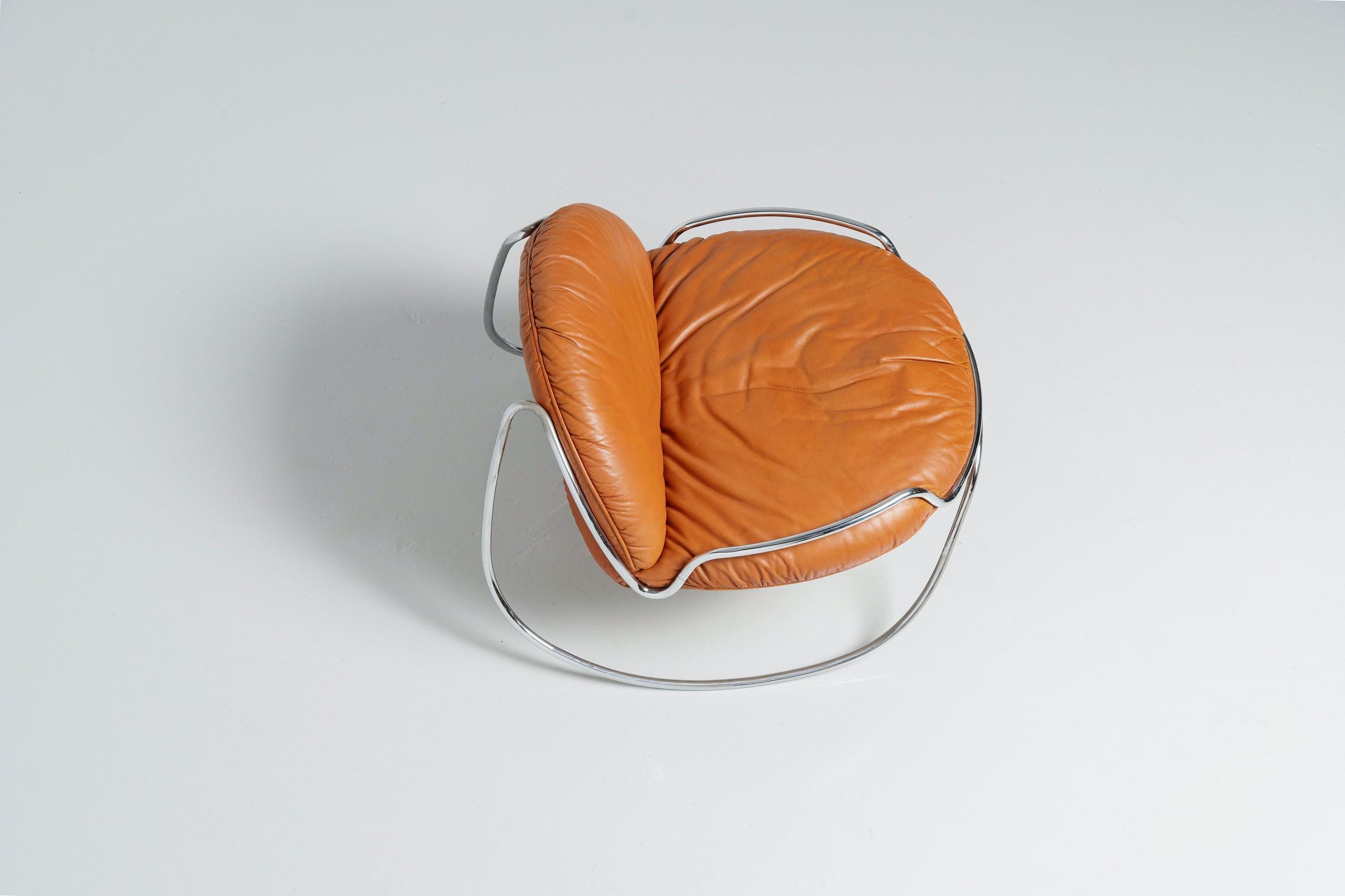 Leather Gastone Rinaldi Ondalunga Rocking Chair Italy 1971 For Sale