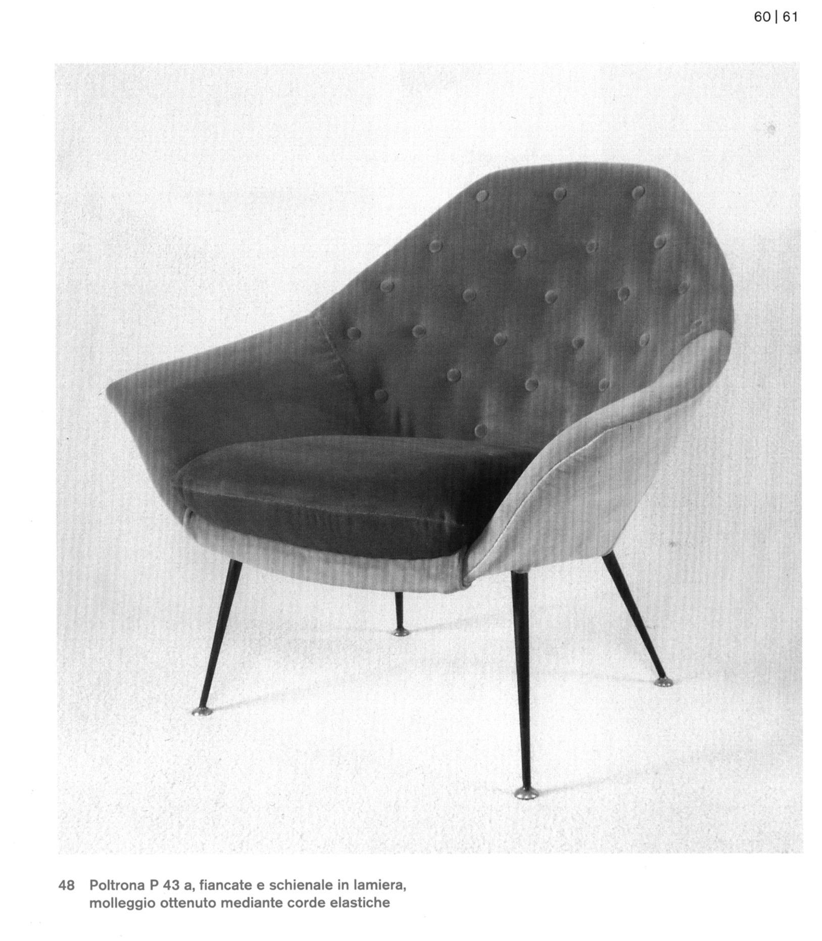 Gastone Rinaldi P43 Rima Velvet Chair, 1950s For Sale 9