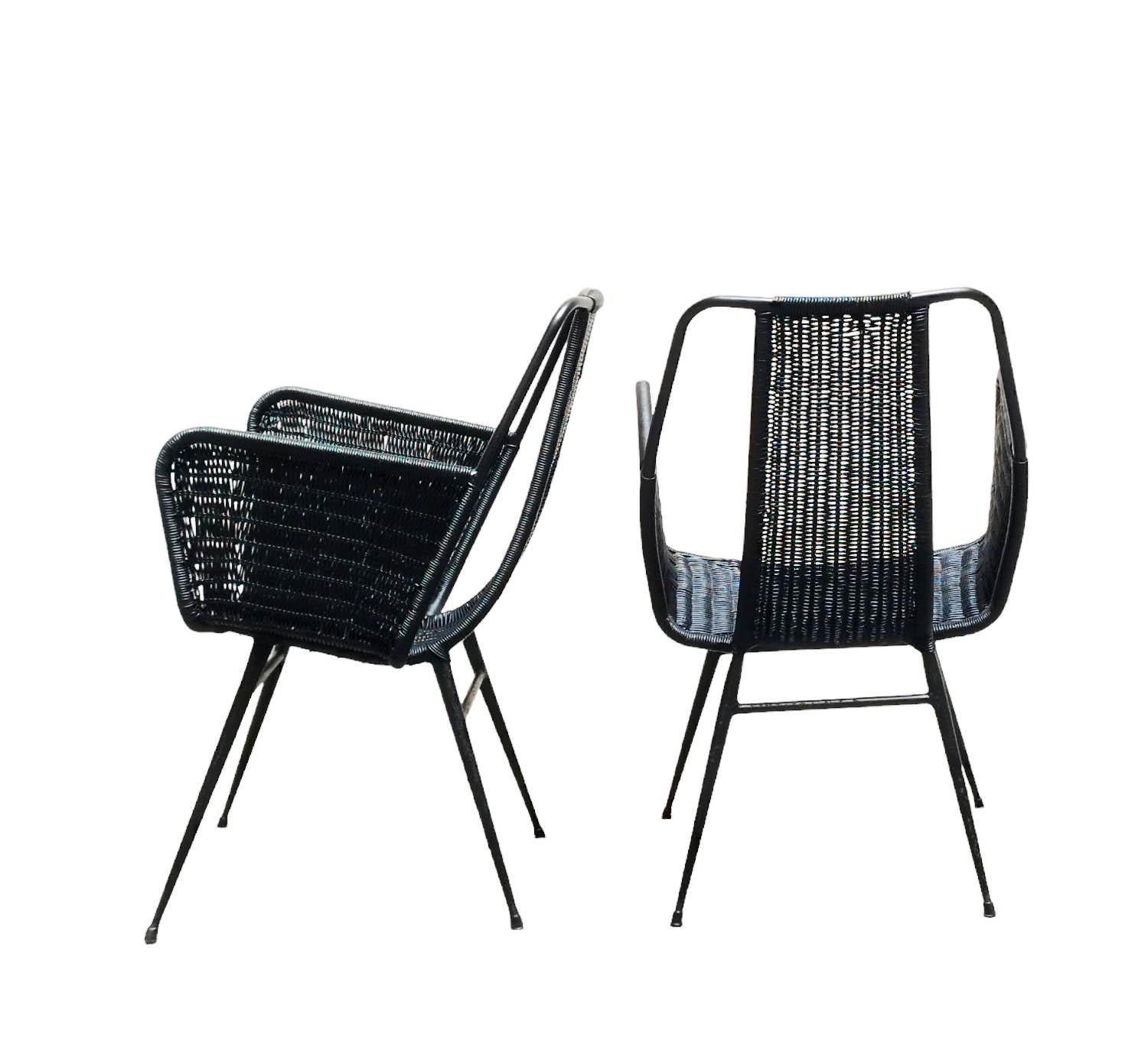 Italian Gastone Rinaldi, Pair of Outdoor Armchairs in Woven Plastic, Italy 1960s/70s For Sale