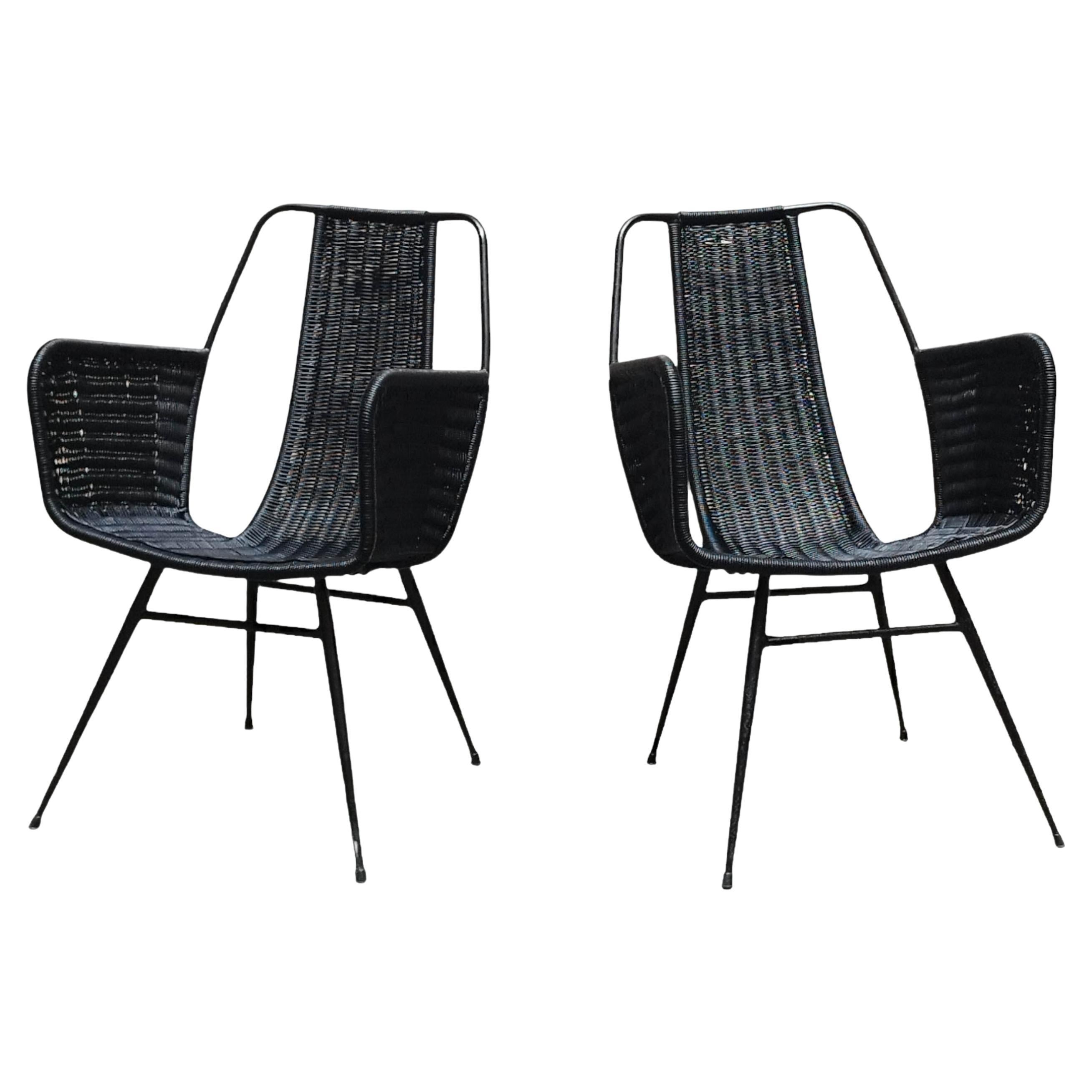 Gastone Rinaldi, Pair of Outdoor Armchairs in Woven Plastic, Italy 1960s/70s For Sale