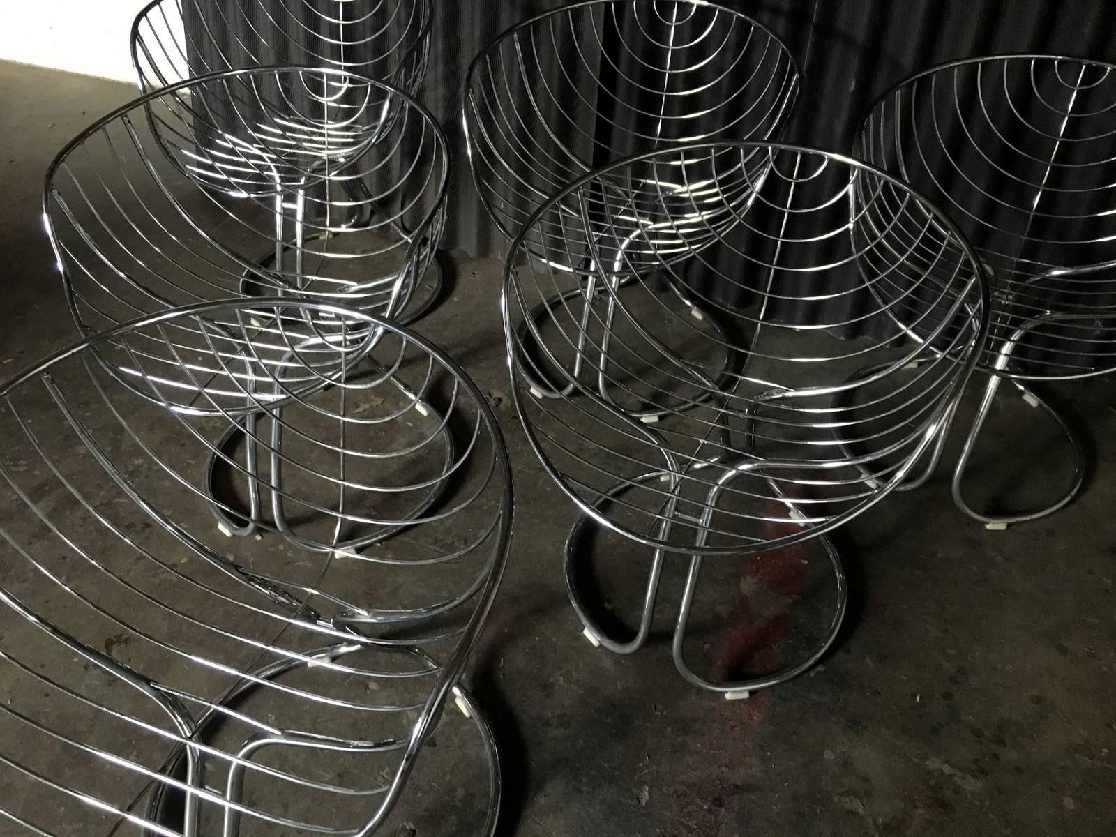 Mid-Century Modern Gastone Rinaldi 'Pan Am' Chrome Italian Chairs, Set of Six