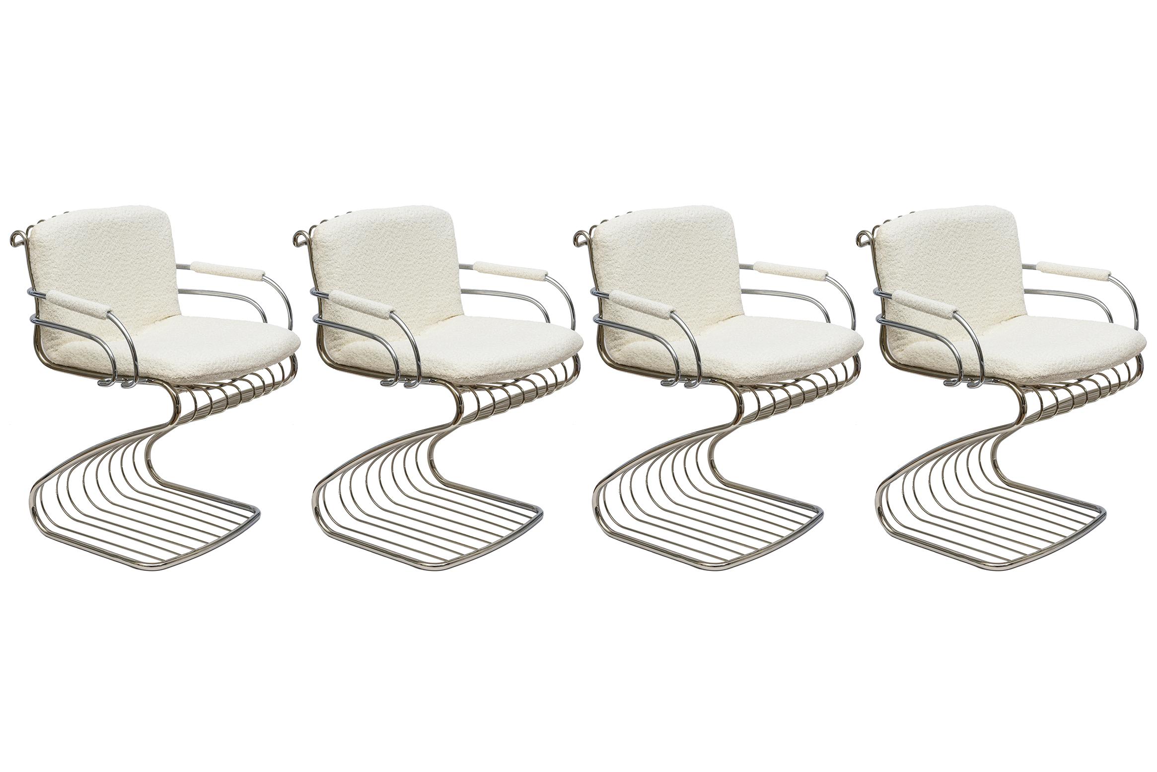 Gastone Rinaldi RIMA Vintage Chrome Tubular Cantilever Upholstered Dining Chairs For Sale 3