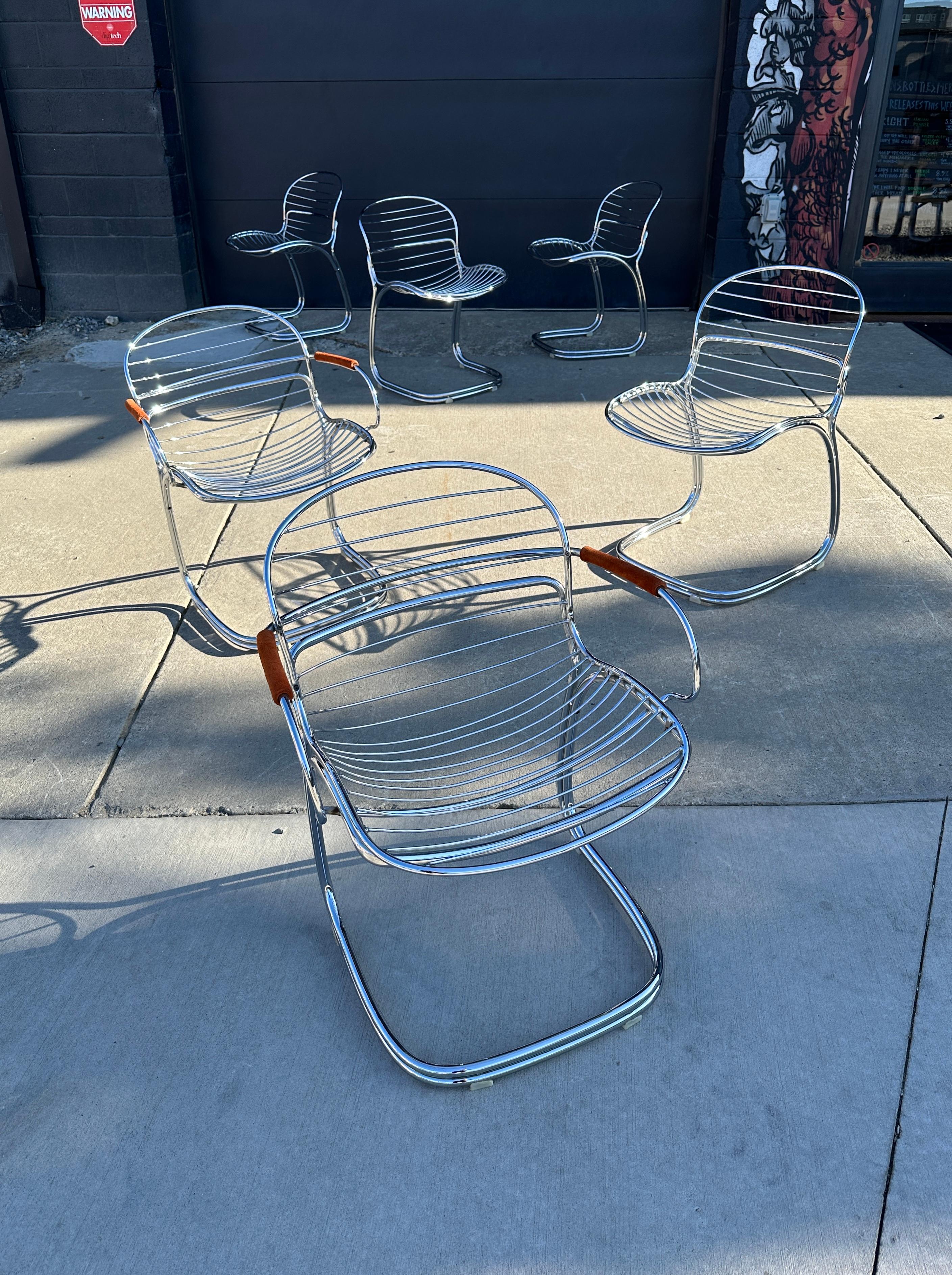 Gastone Rinaldi 'Sabrina' Cantilever Chrome Dining Chairs for Rima In Good Condition In Asheville, NC