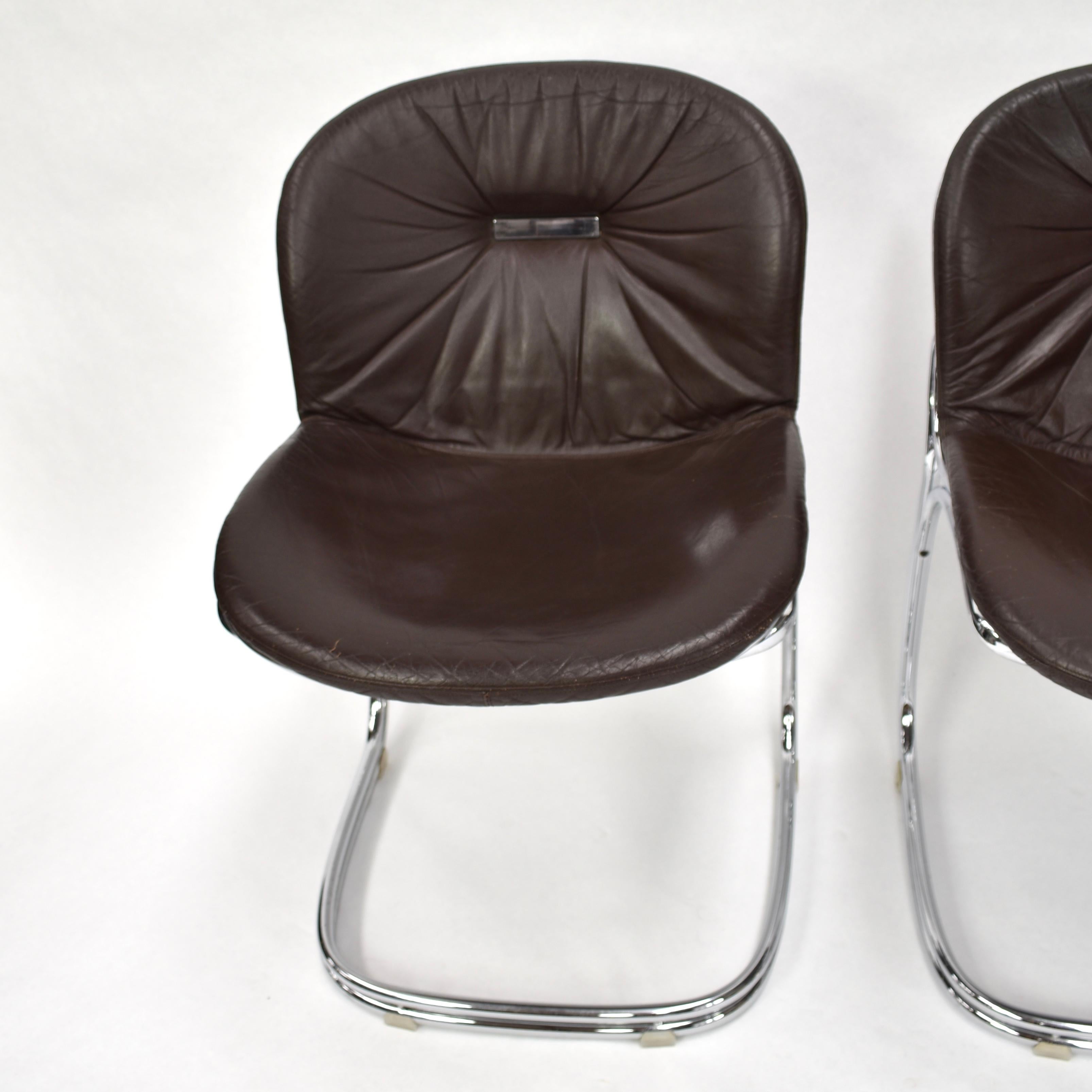Gastone Rinaldi 'Sabrina' Chocolate Brown Leather Chairs for RIMA, Italy 3