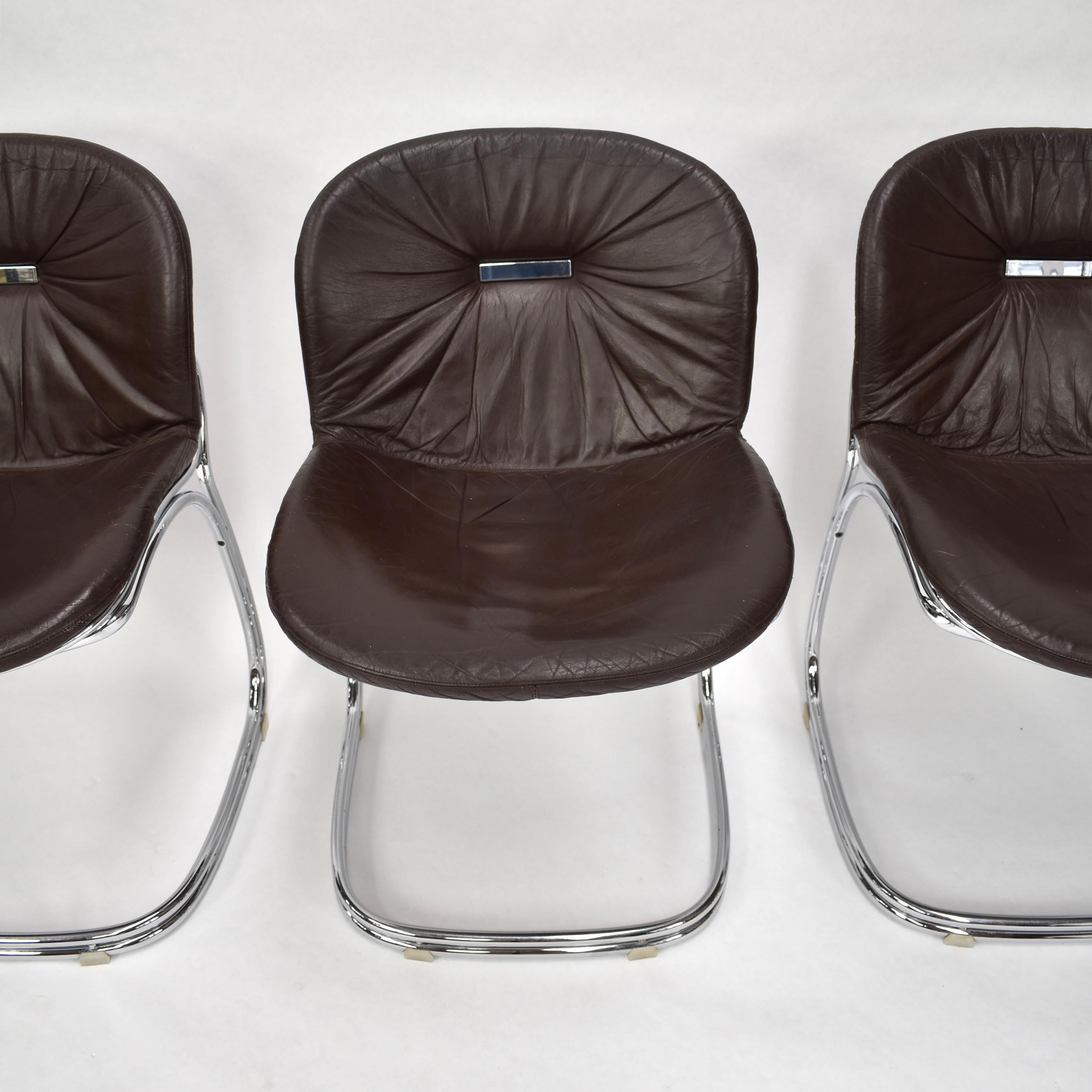 Gastone Rinaldi 'Sabrina' Chocolate Brown Leather Chairs for RIMA, Italy 4