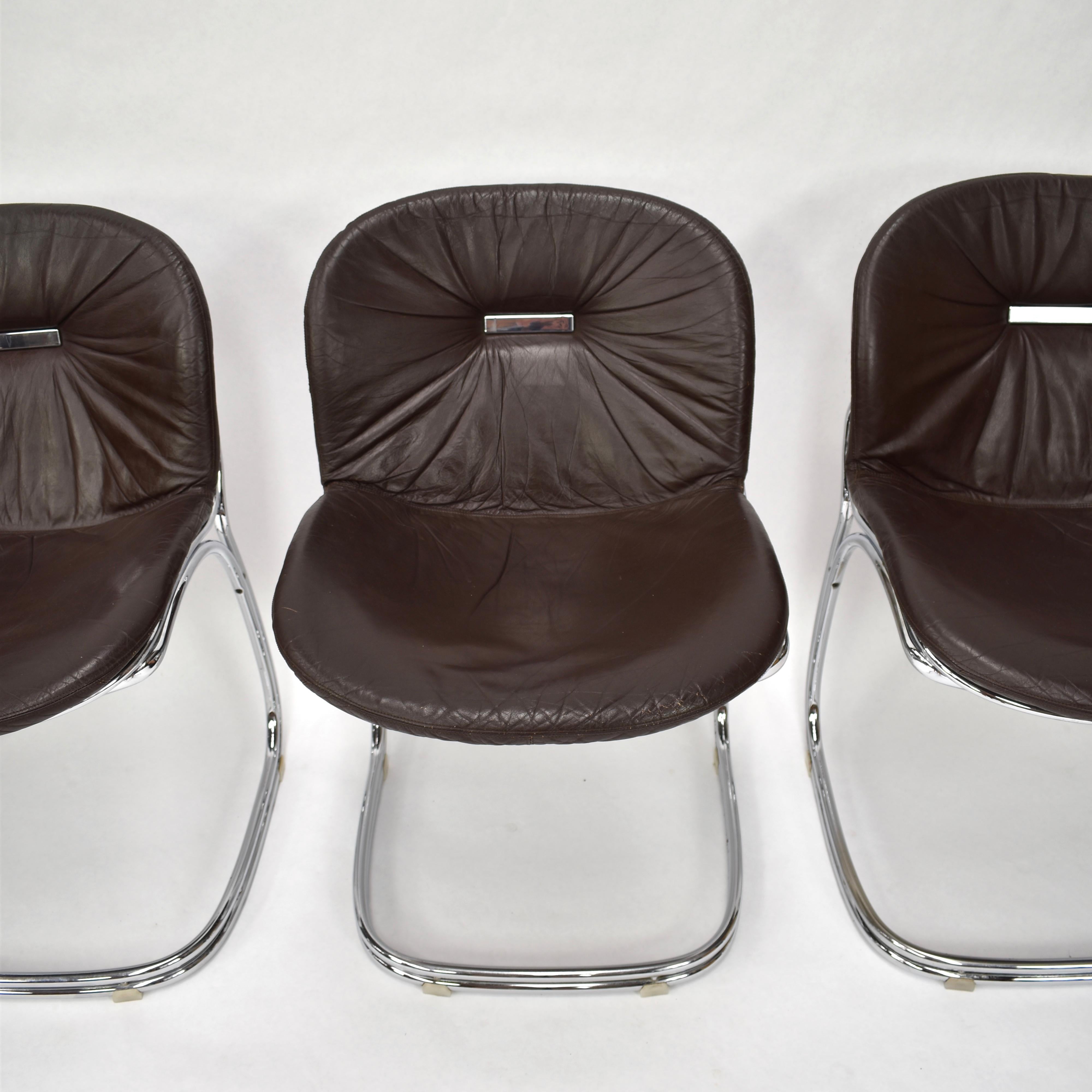 Gastone Rinaldi 'Sabrina' Chocolate Brown Leather Chairs for RIMA, Italy 5