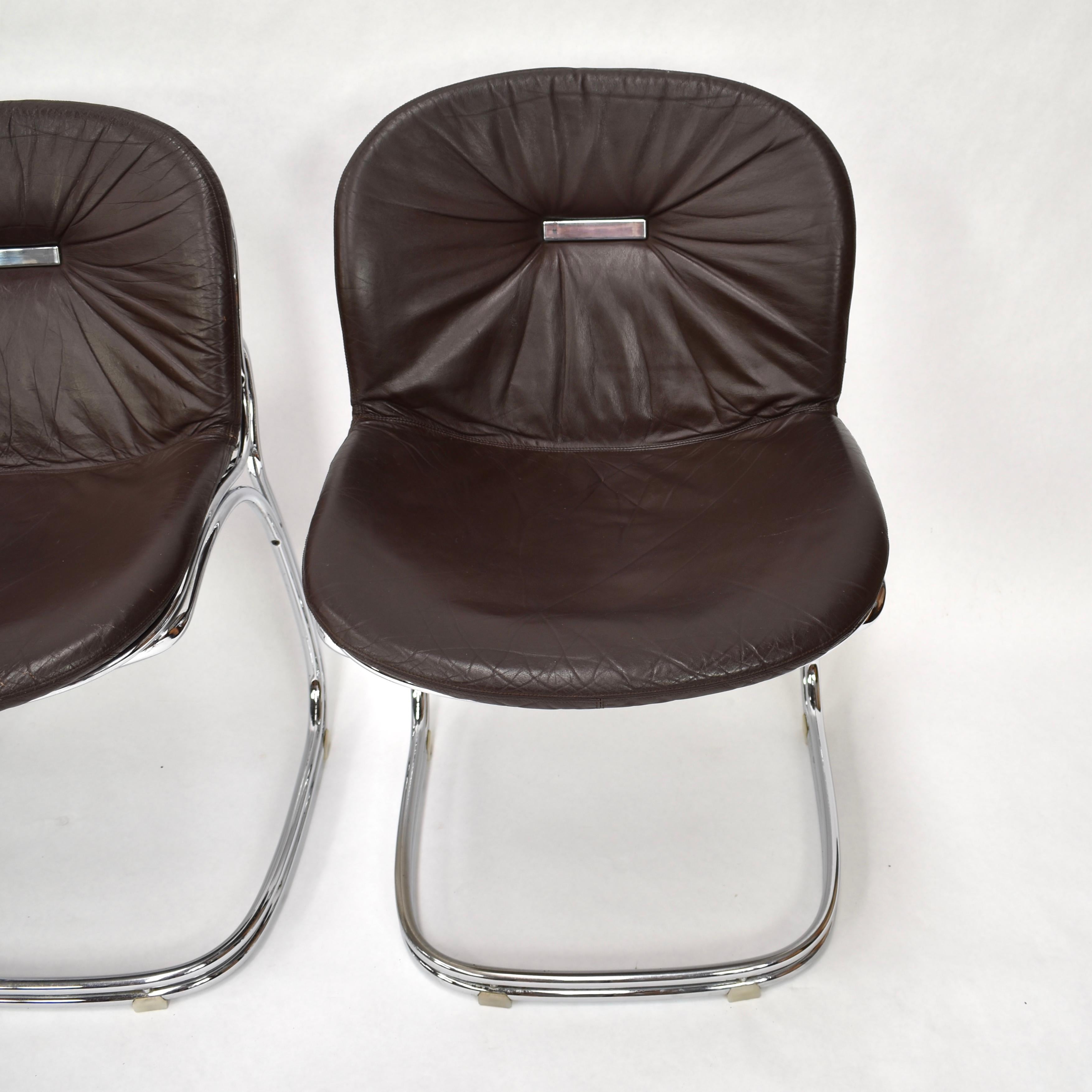 Gastone Rinaldi 'Sabrina' Chocolate Brown Leather Chairs for RIMA, Italy 6
