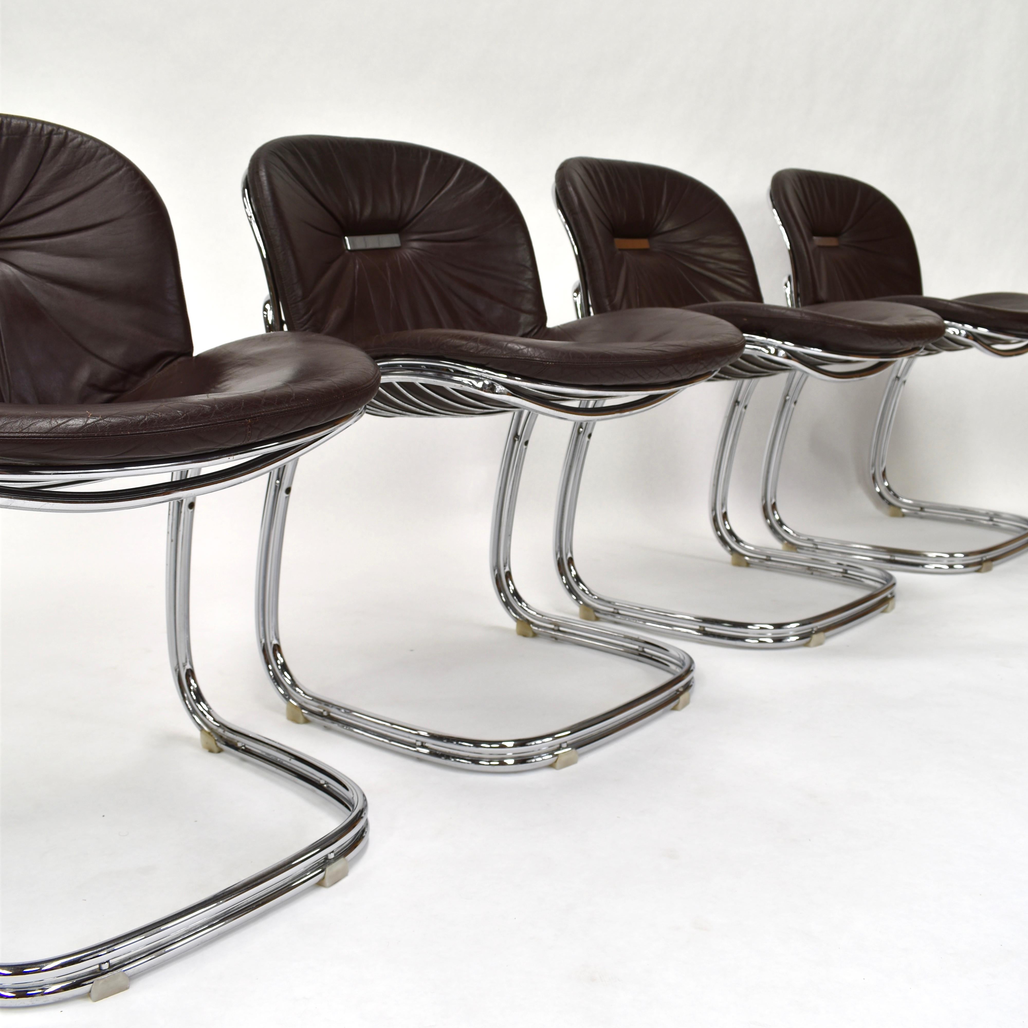 Gastone Rinaldi 'Sabrina' Chocolate Brown Leather Chairs for RIMA, Italy 8