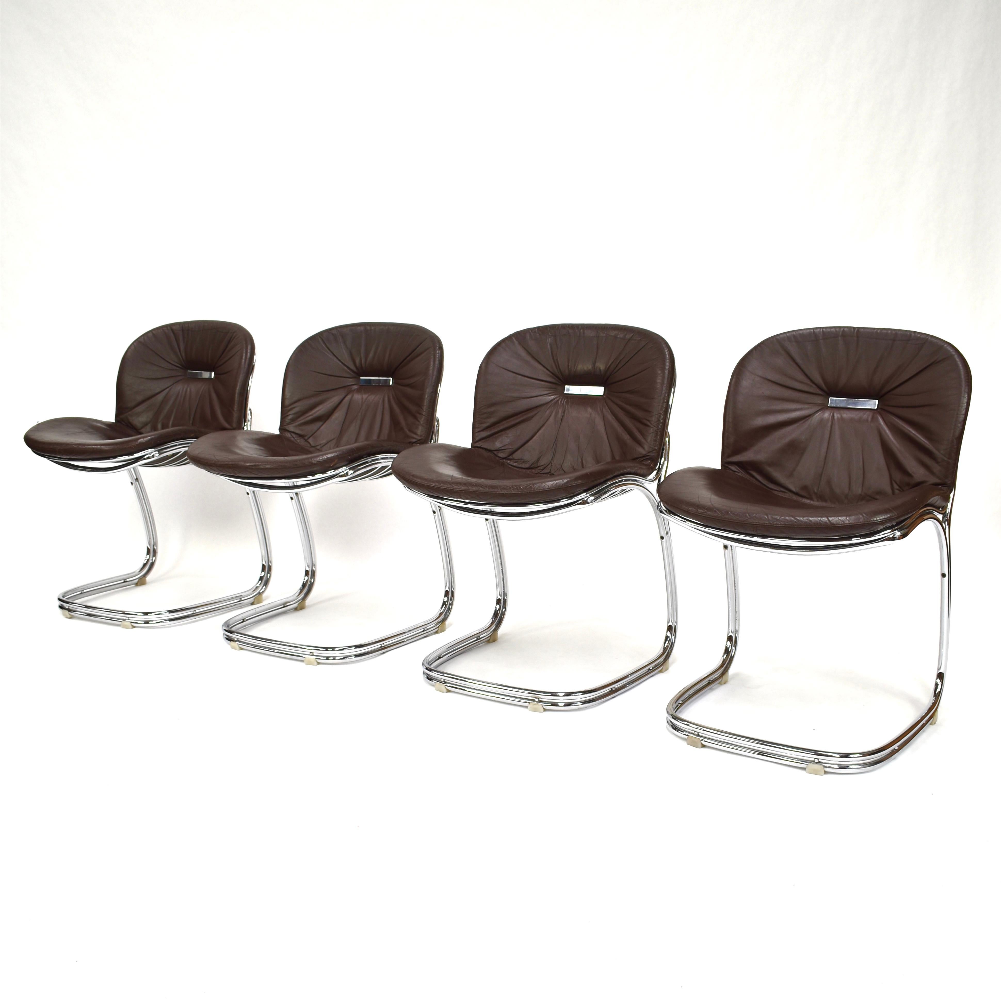 Italian Gastone Rinaldi 'Sabrina' Chocolate Brown Leather Chairs for RIMA, Italy