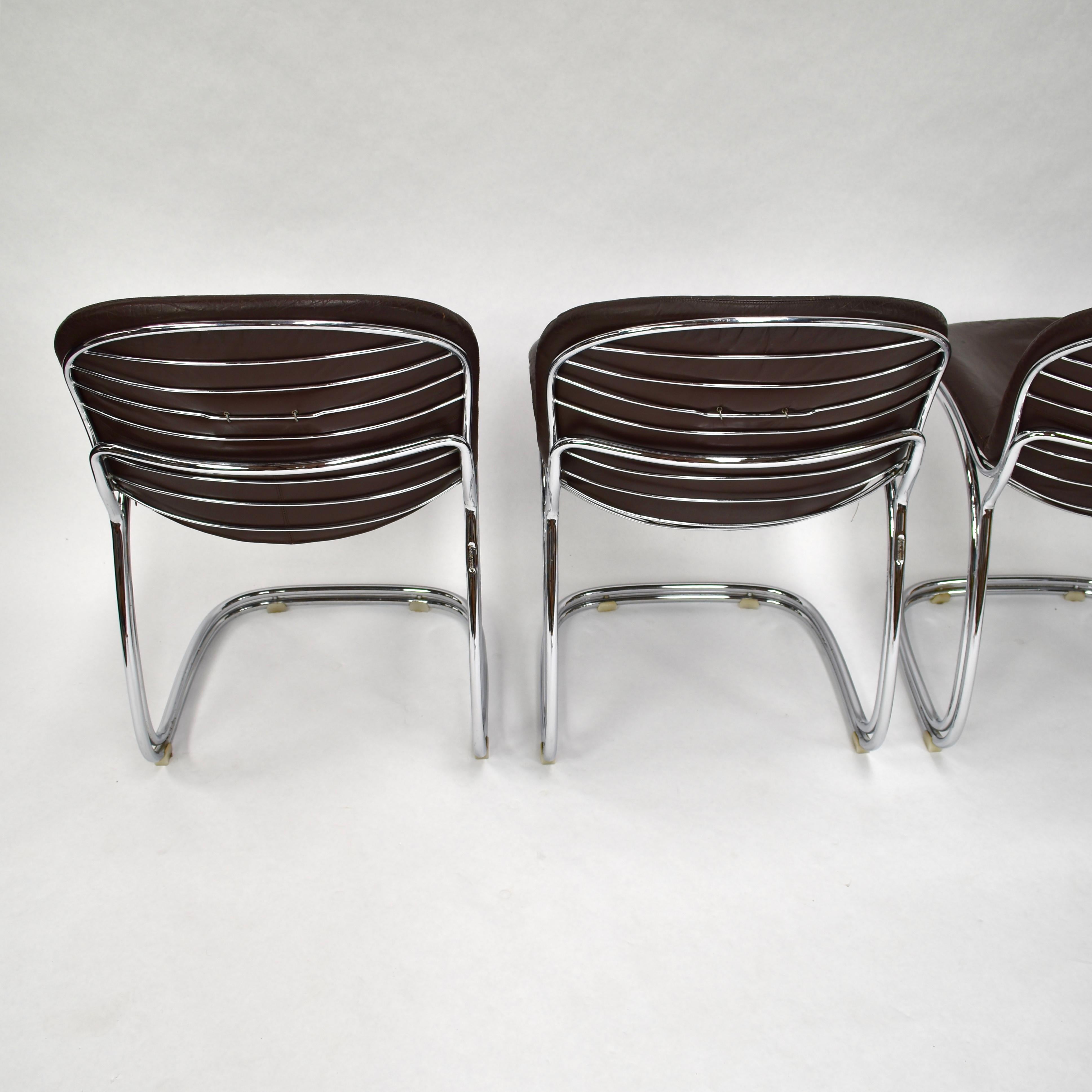 Late 20th Century Gastone Rinaldi 'Sabrina' Chocolate Brown Leather Chairs for RIMA, Italy