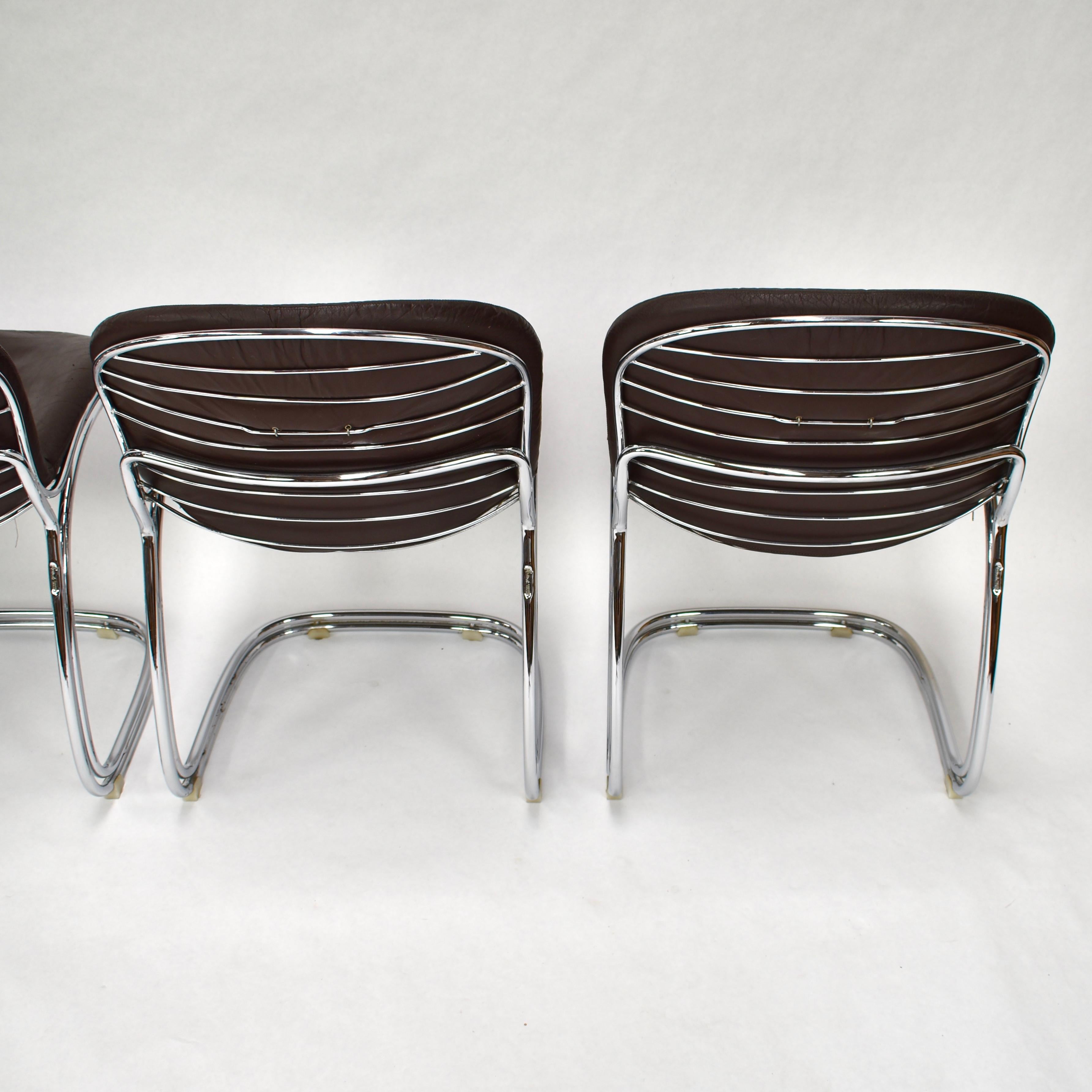 Gastone Rinaldi 'Sabrina' Chocolate Brown Leather Chairs for RIMA, Italy 1