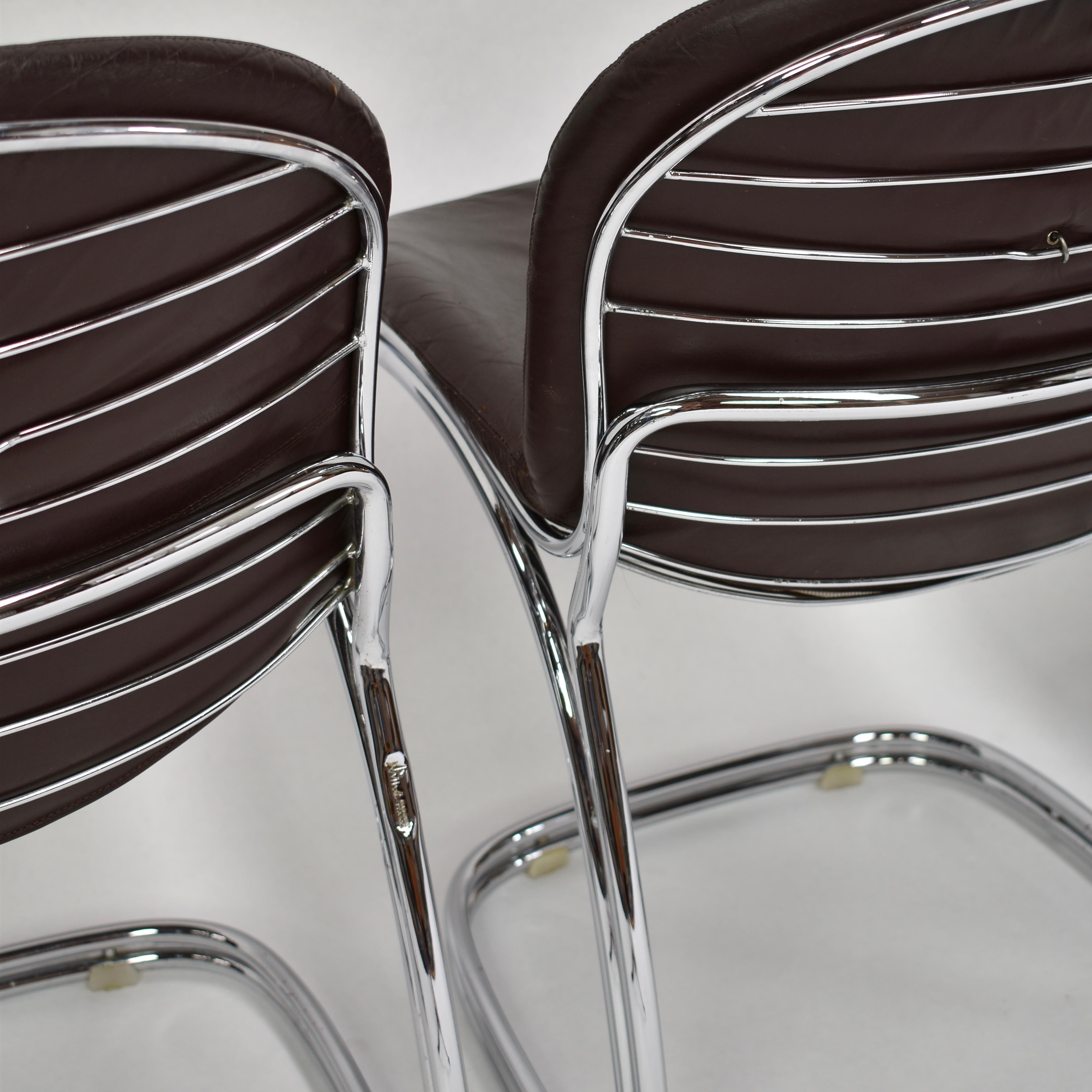 Gastone Rinaldi 'Sabrina' Chocolate Brown Leather Chairs for RIMA, Italy 2