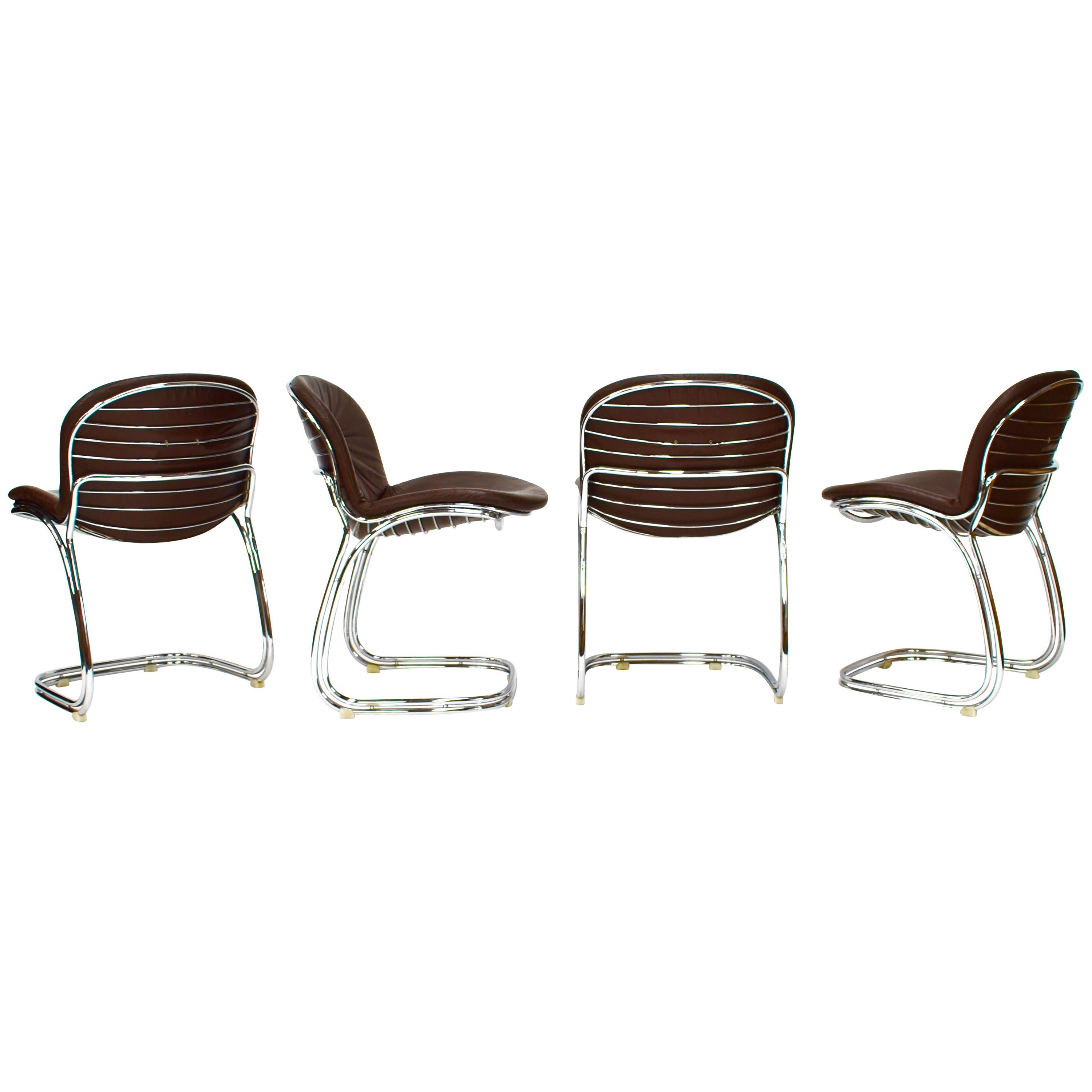 Gastone Rinaldi 'Sabrina' Chocolate Brown Leather Chairs for RIMA, Italy