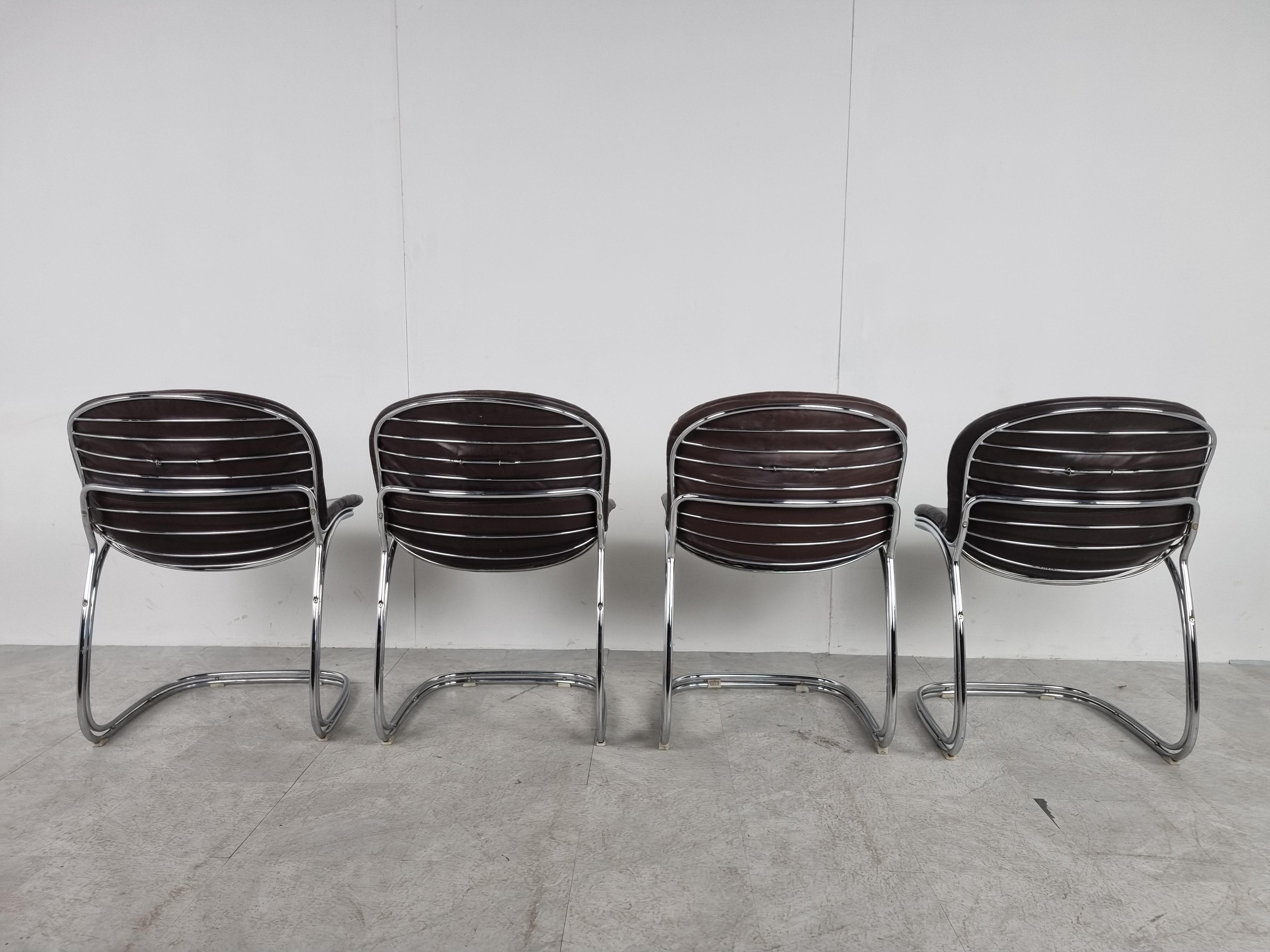 Leather Gastone Rinaldi 'Sabrina' Dining Chairs, 1970s - set of 4