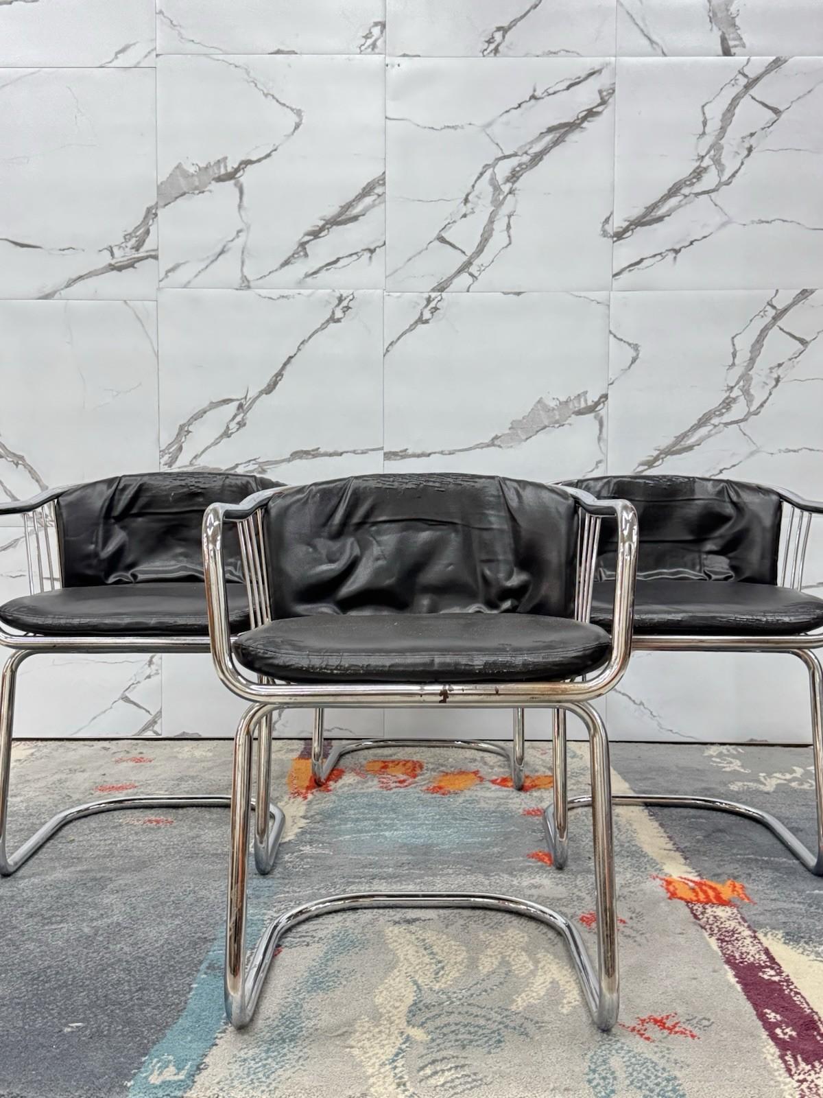 Gastone Rinaldi Set 4 Armchairs Steel Design 70s Modernism For Sale 8