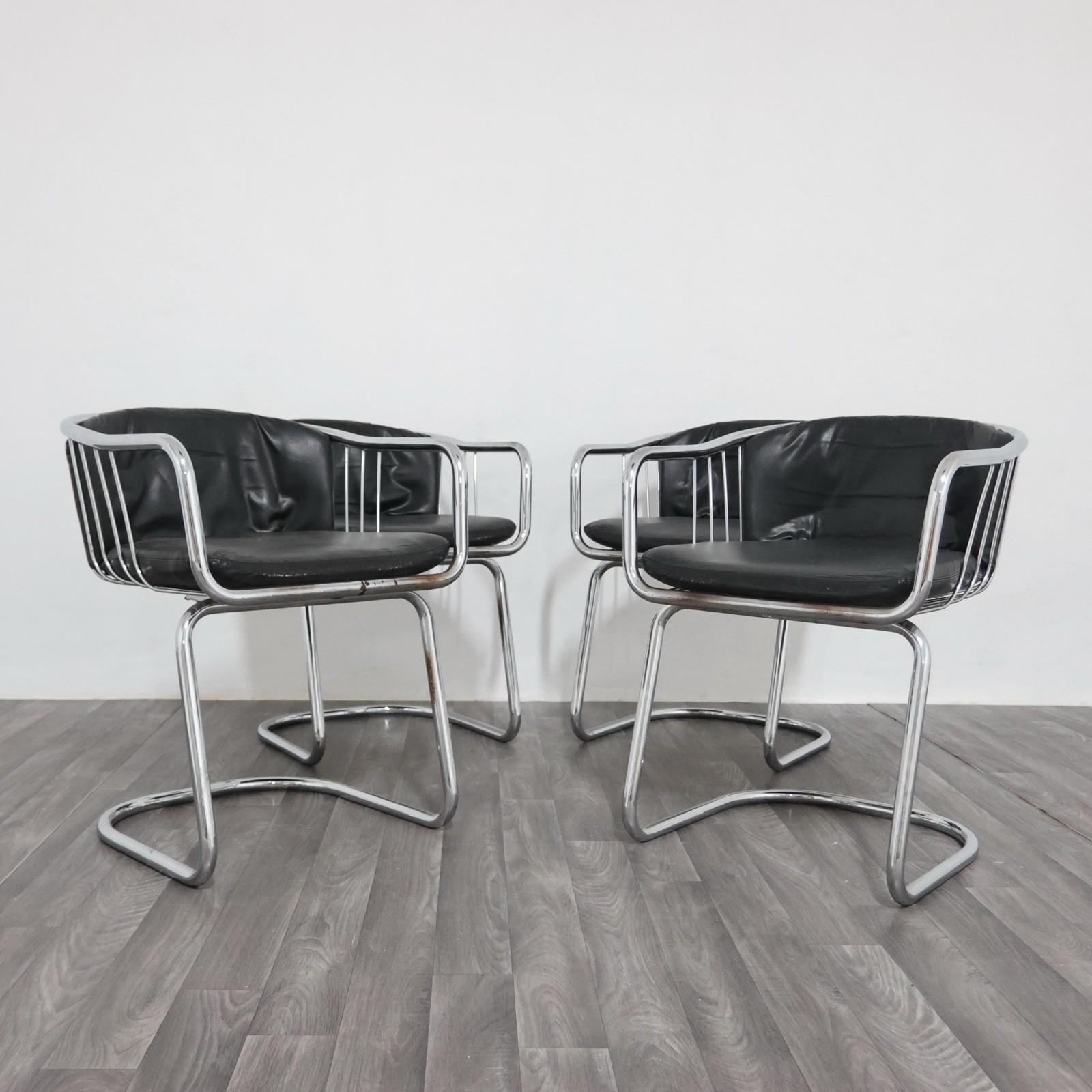 Gastone Rinaldi Set 4 Poltroncine Acciaio Design Anni '70 Modernariato Italiano en venta