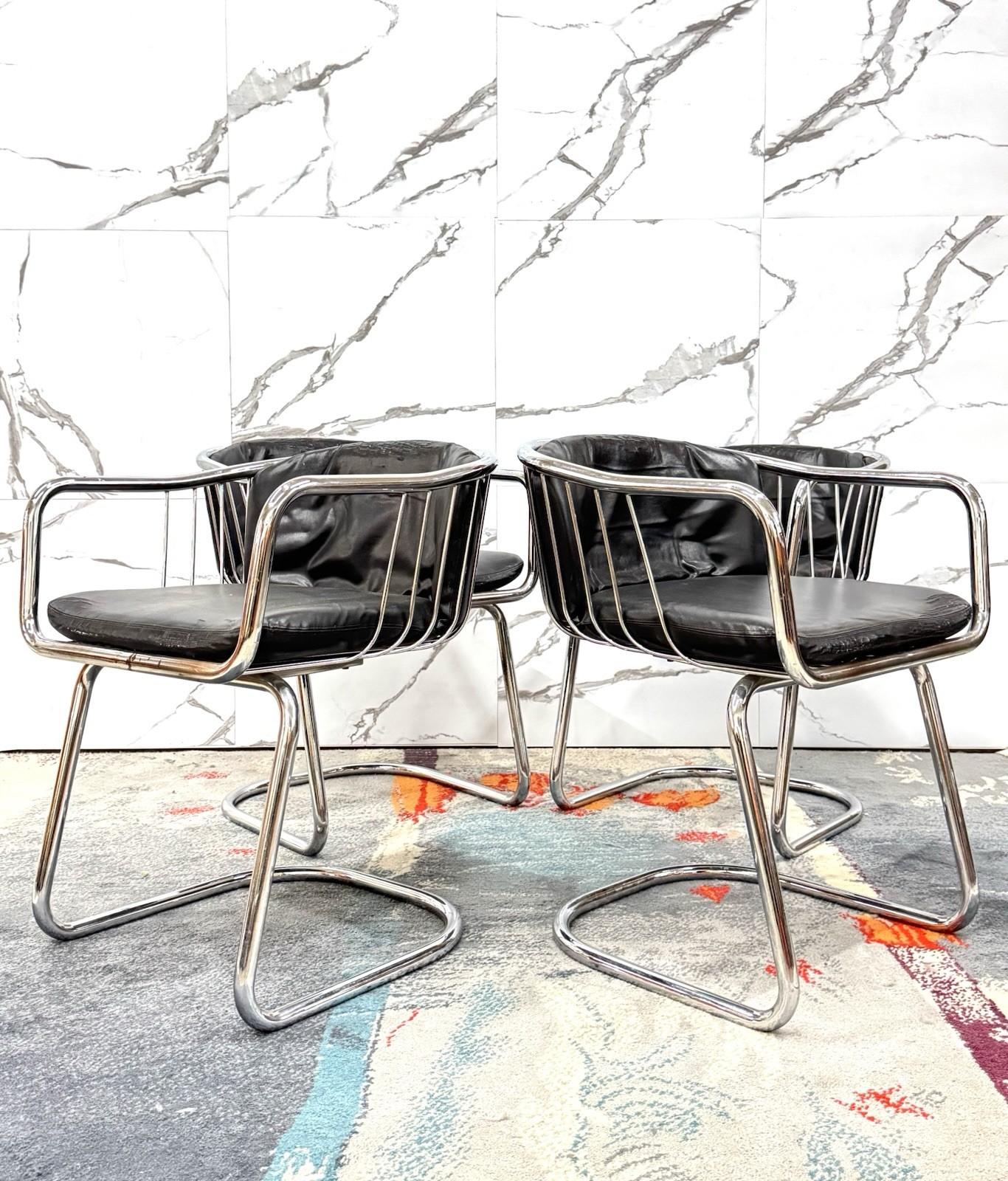 Late 20th Century Gastone Rinaldi Set 4 Armchairs Steel Design 70s Modernism For Sale
