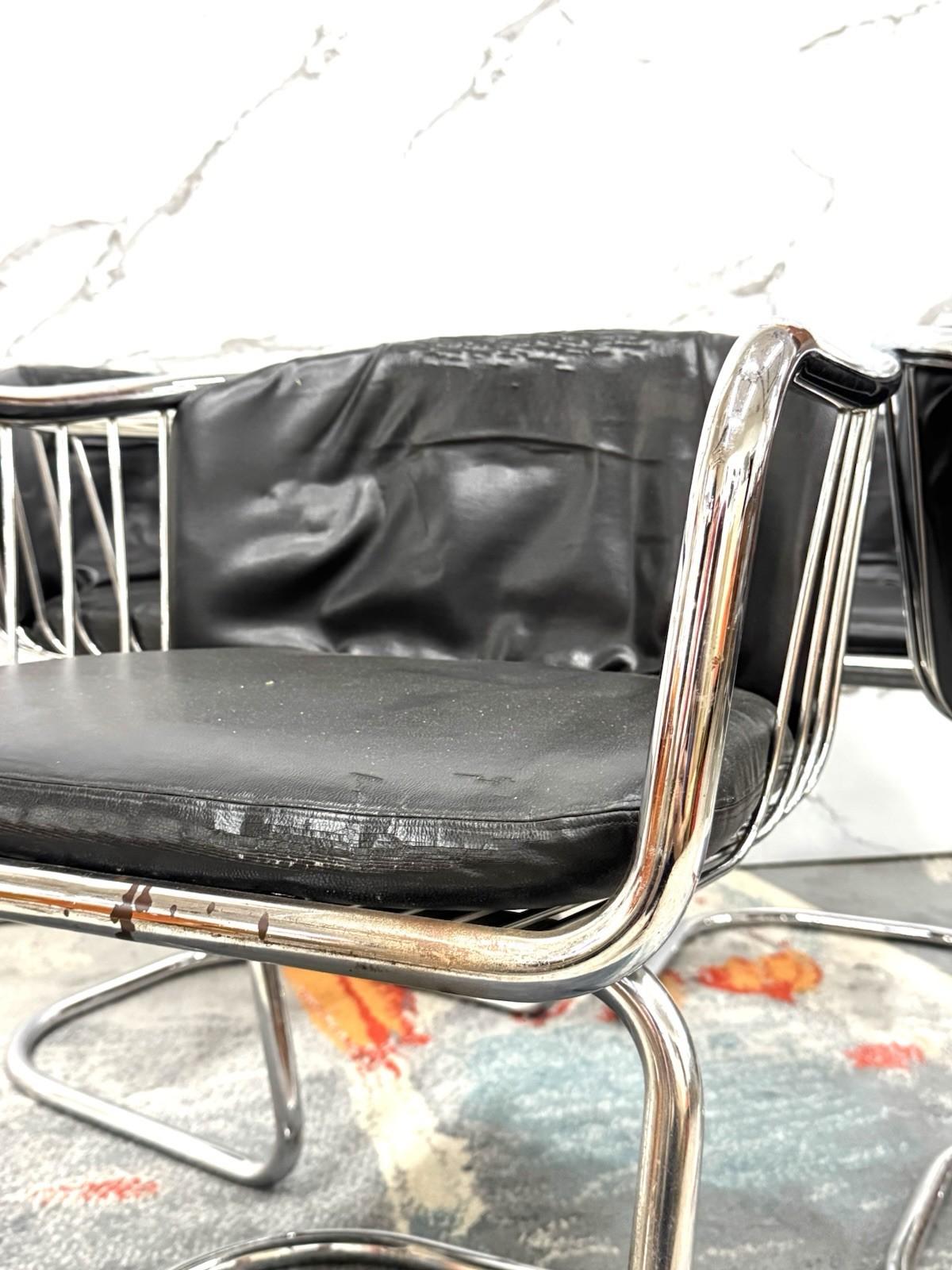 Gastone Rinaldi Set 4 Armchairs Steel Design 70s Modernism For Sale 1