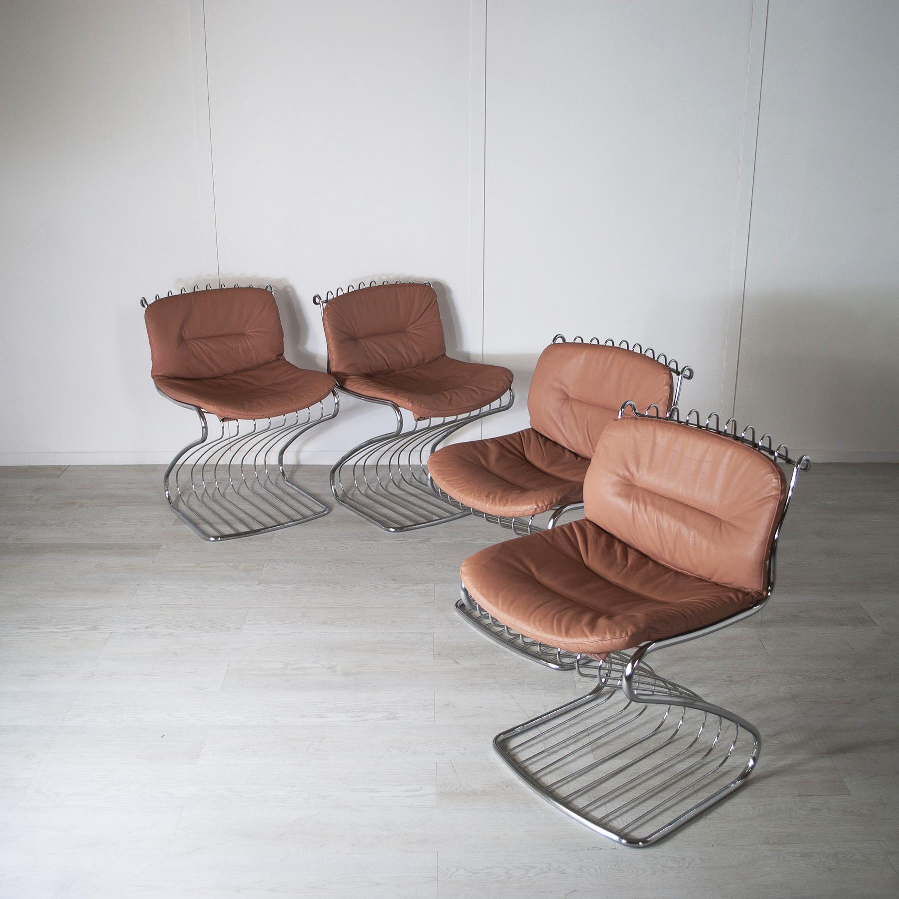 Italian Gastone Rinaldi set of 4 chairs for Rima 1970s in vendita