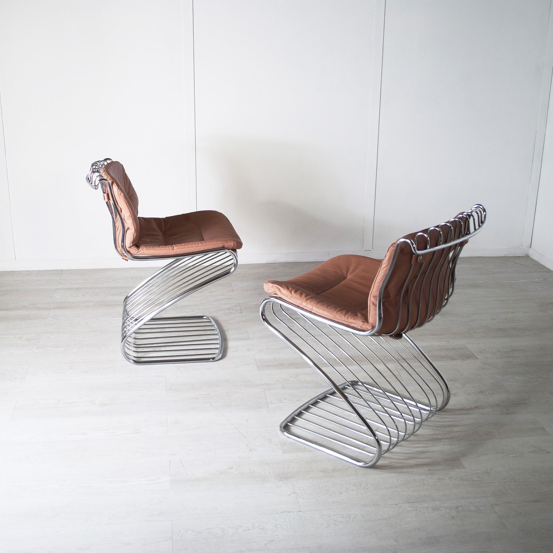 Acciaio Gastone Rinaldi set of 4 chairs for Rima 1970s in vendita