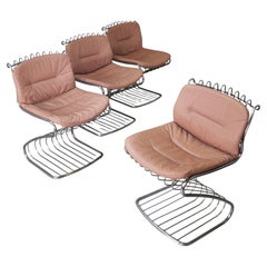 Gastone Rinaldi Set of 4 Mid-Century Modern Leather & Steel Chairs