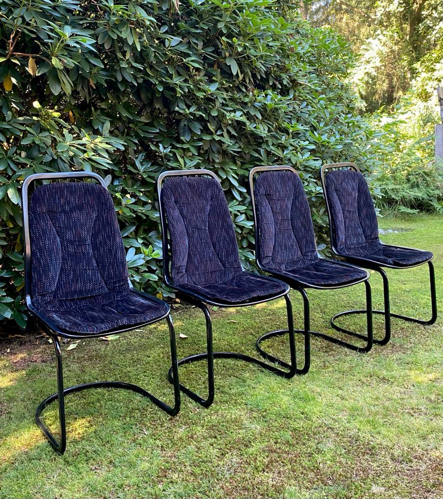 Italian Gastone Rinaldi, Set of Four Black Highback Dining Chairs, Ca. 1970s For Sale