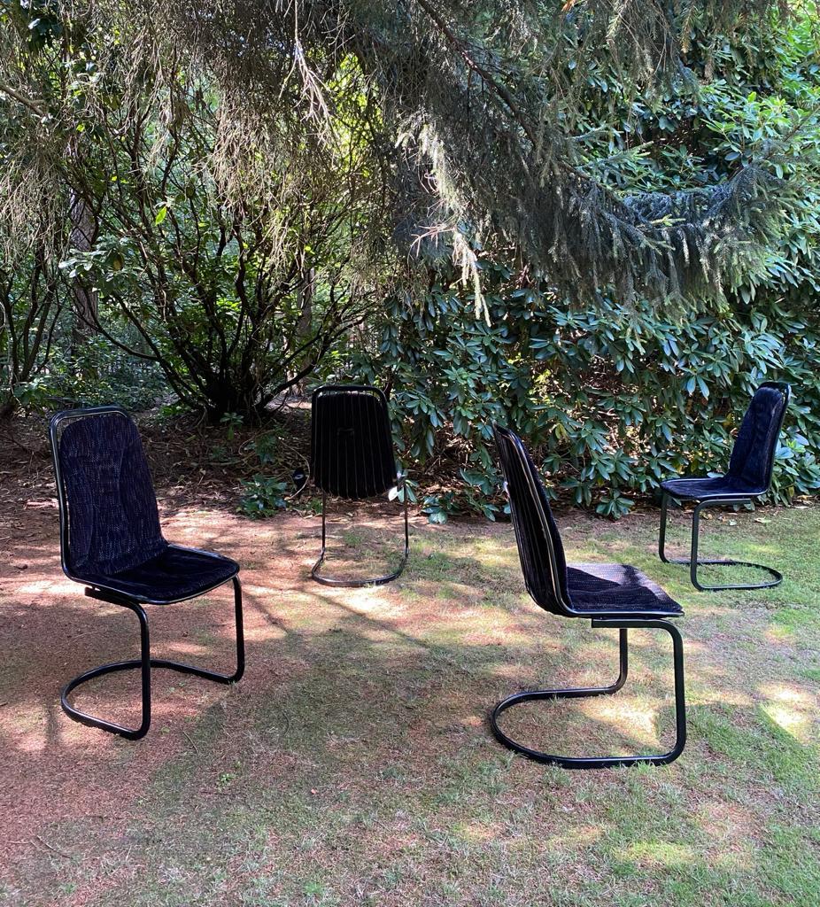 Metal Gastone Rinaldi, Set of Four Black Highback Dining Chairs, Ca. 1970s For Sale