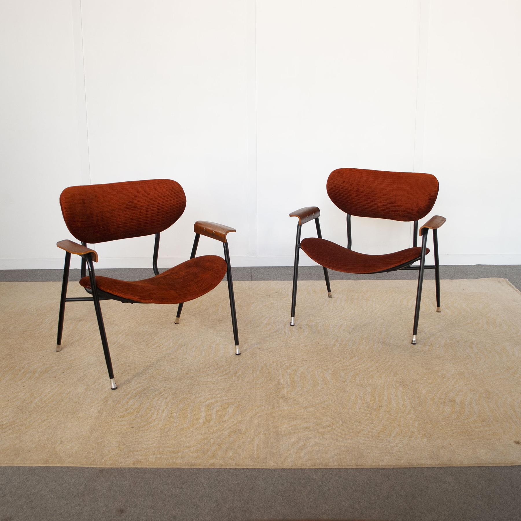Gastone Rinaldi Satz von zwei Sesseln für RIMA 1950er Jahre (Metall) im Angebot