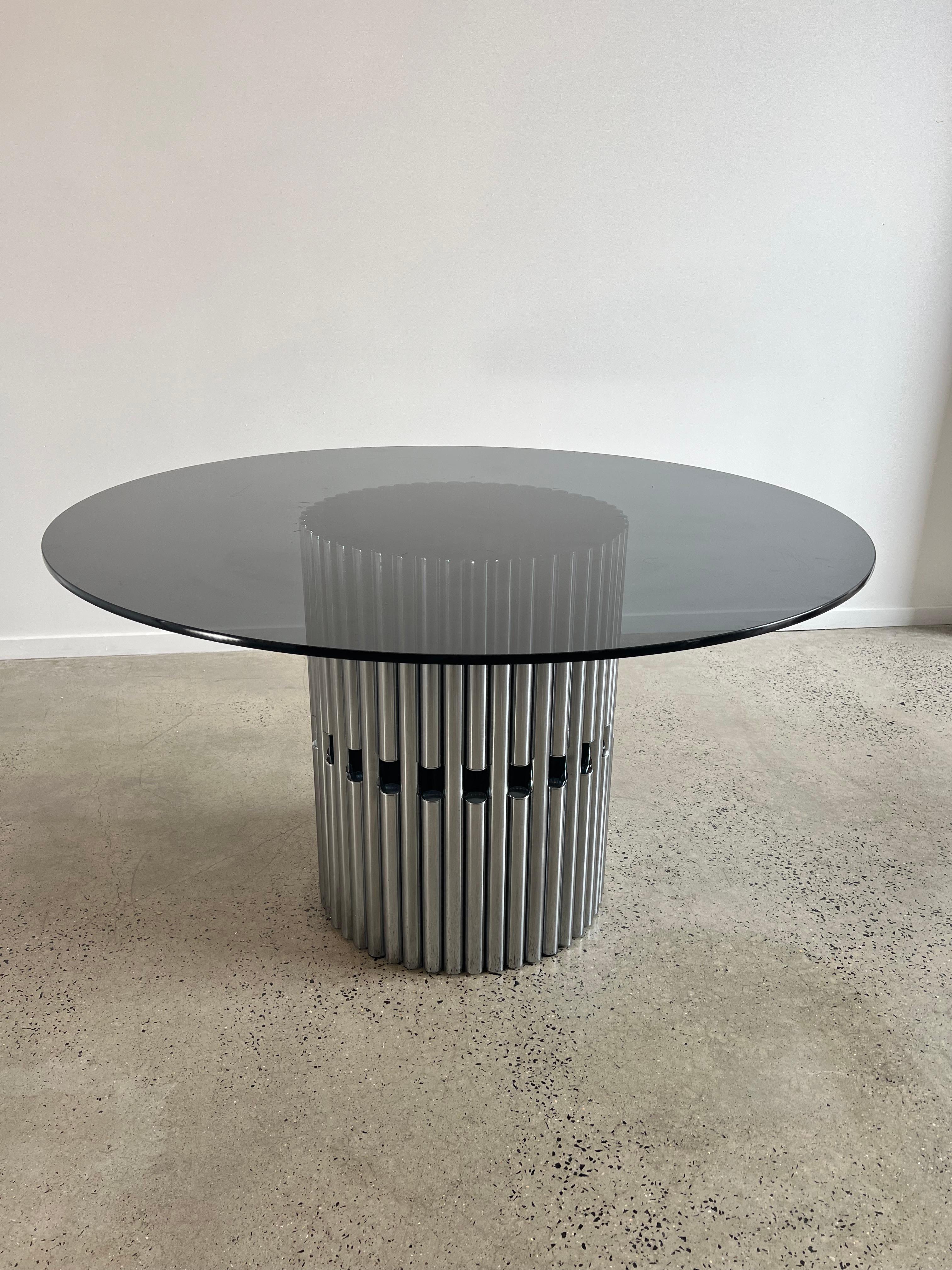 Gastone Rinaldi Smoked Glass and Chrome Dining Table For Sale 2