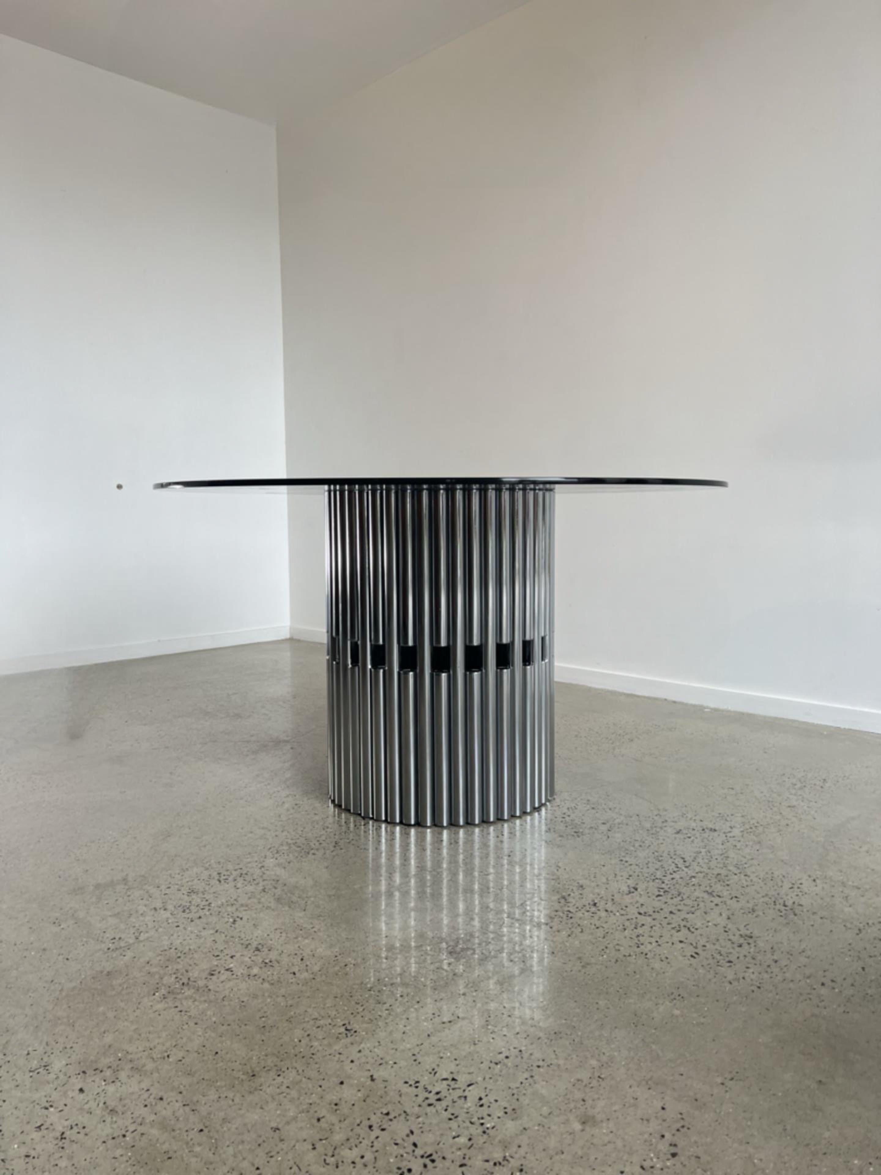 Gastone Rinaldi Smoked Glass and Chrome Dining Table 6